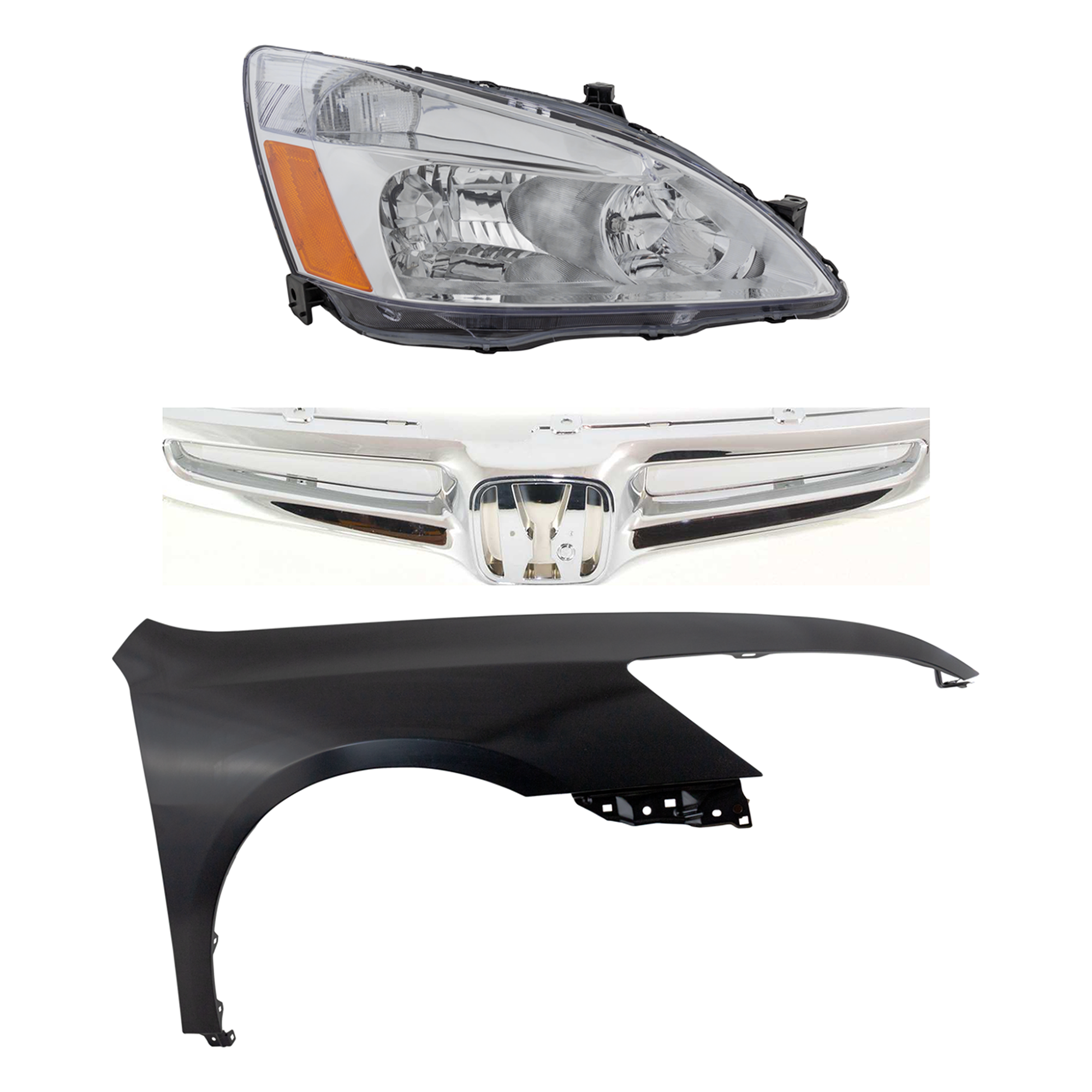 AM ACCORD 03-05 HEAD LAMP RH Assembly Halogen 3 pc Kit with Fender and Grille Assembly SKU KIT 030323-11901 Partslink HO1241157 Performance OEM 33101SDAA01 PFM 04620SDAA90ZZ