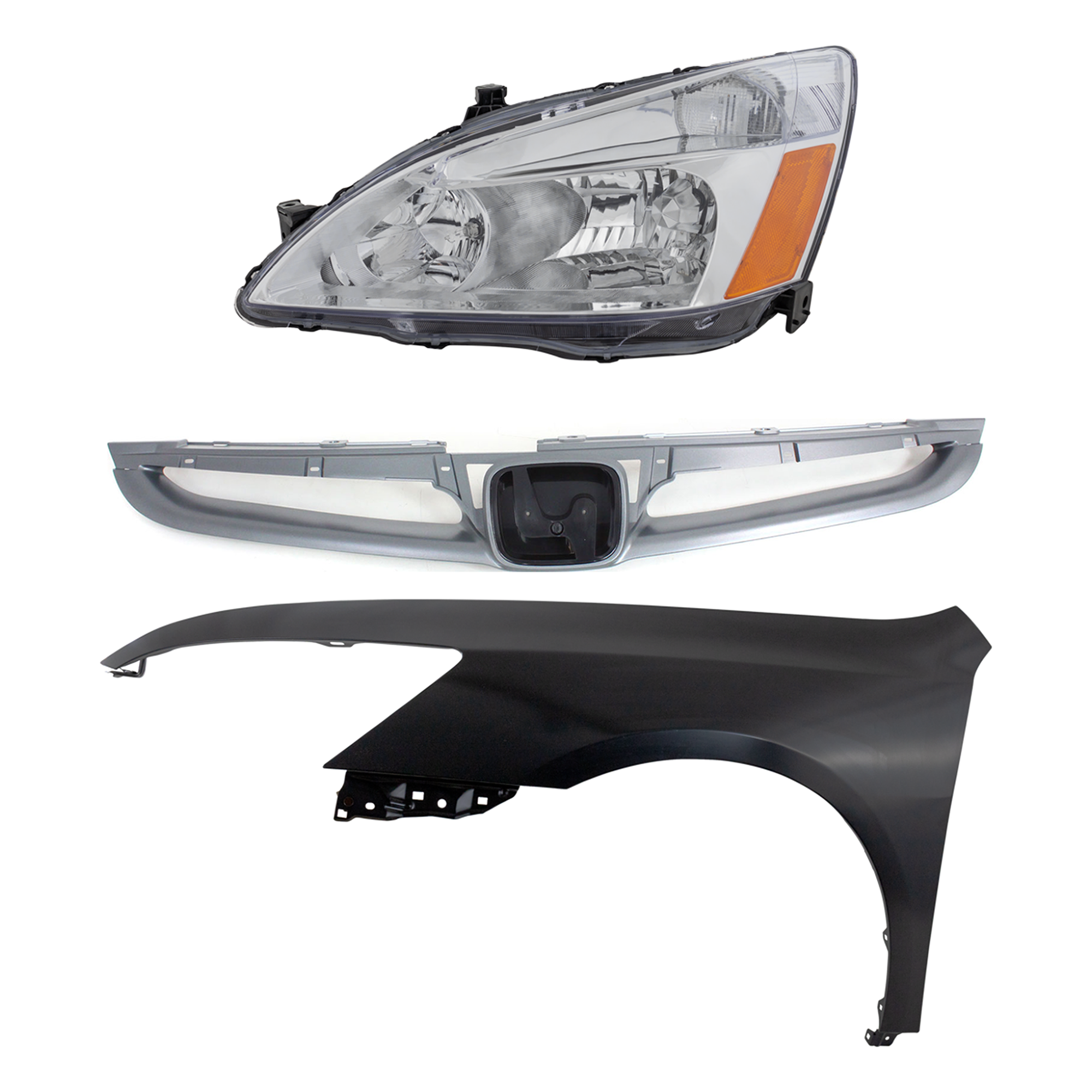 AM ACCORD 06-07 HEAD LAMP LH Assembly Halogen 3 pc Kit with Fender and Grille Assembly SKU KIT 030323-12002 Partslink HO1240157 HO1200179 OEM 33151SDAA01 PFM 04630SDAA90ZZ