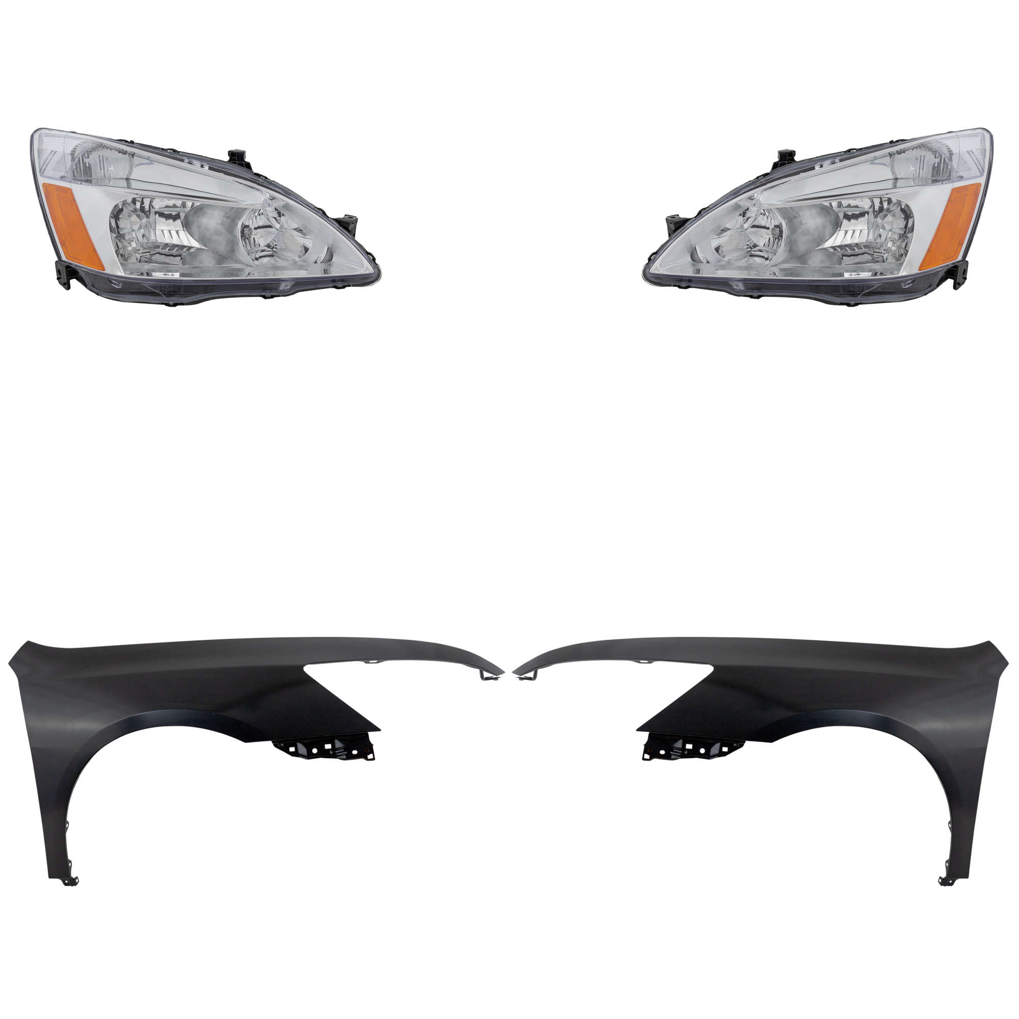 AM ACCORD 03-07 HEAD LAMP RH AND LH Assembly Halogen 4 pc Kit with Fenders SKU KIT 030323-12303 Partslink HO1240157C HO1241157C OEM 04620SDAA90ZZ 04630SDAA90ZZ 33