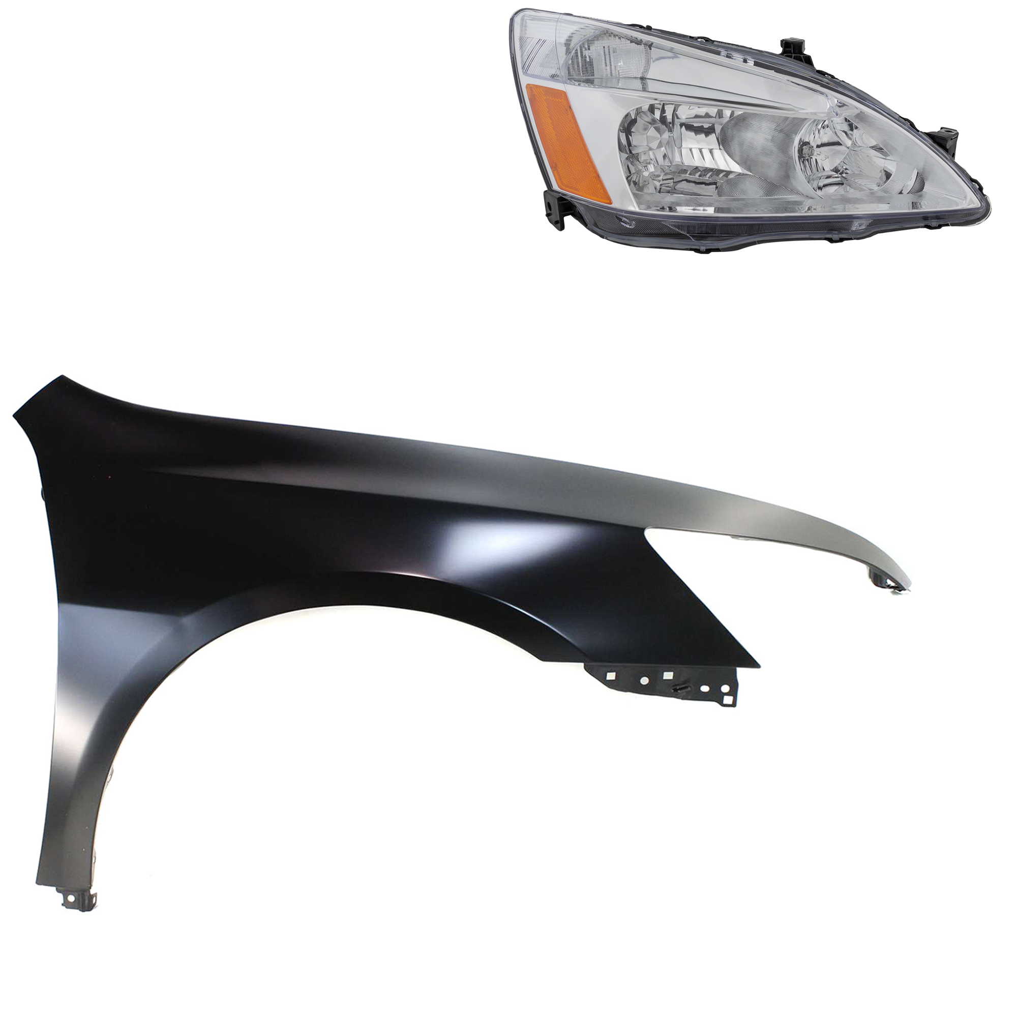 AM ACCORD 03-07 FRONT FENDER RH Primed 2 pc Kit with Headlight SKU KIT 030323-12304 Partslink HO1241157C OEM 04620SDAA90ZZ 33101SDAA01 PFM
