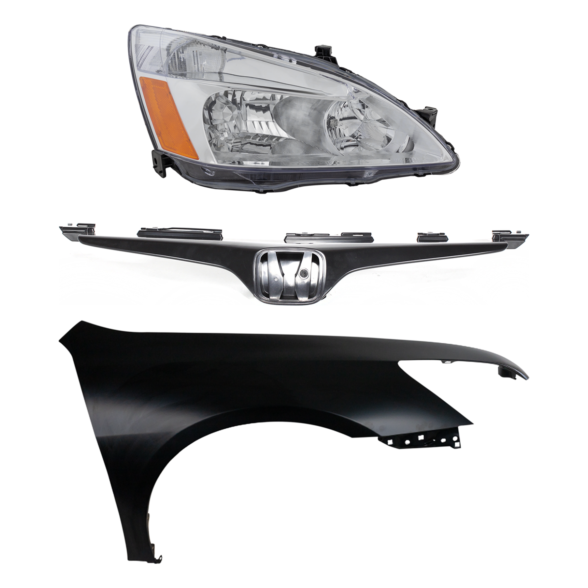 AM ACCORD 03-06 HEAD LAMP RH Assembly Halogen 3 pc Kit with Fender and Grille Assembly SKU KIT 030323-12401 Partslink HO1241160 HO1200160 OEM 33101SDAA01 PFM 04620SDNA90ZZ