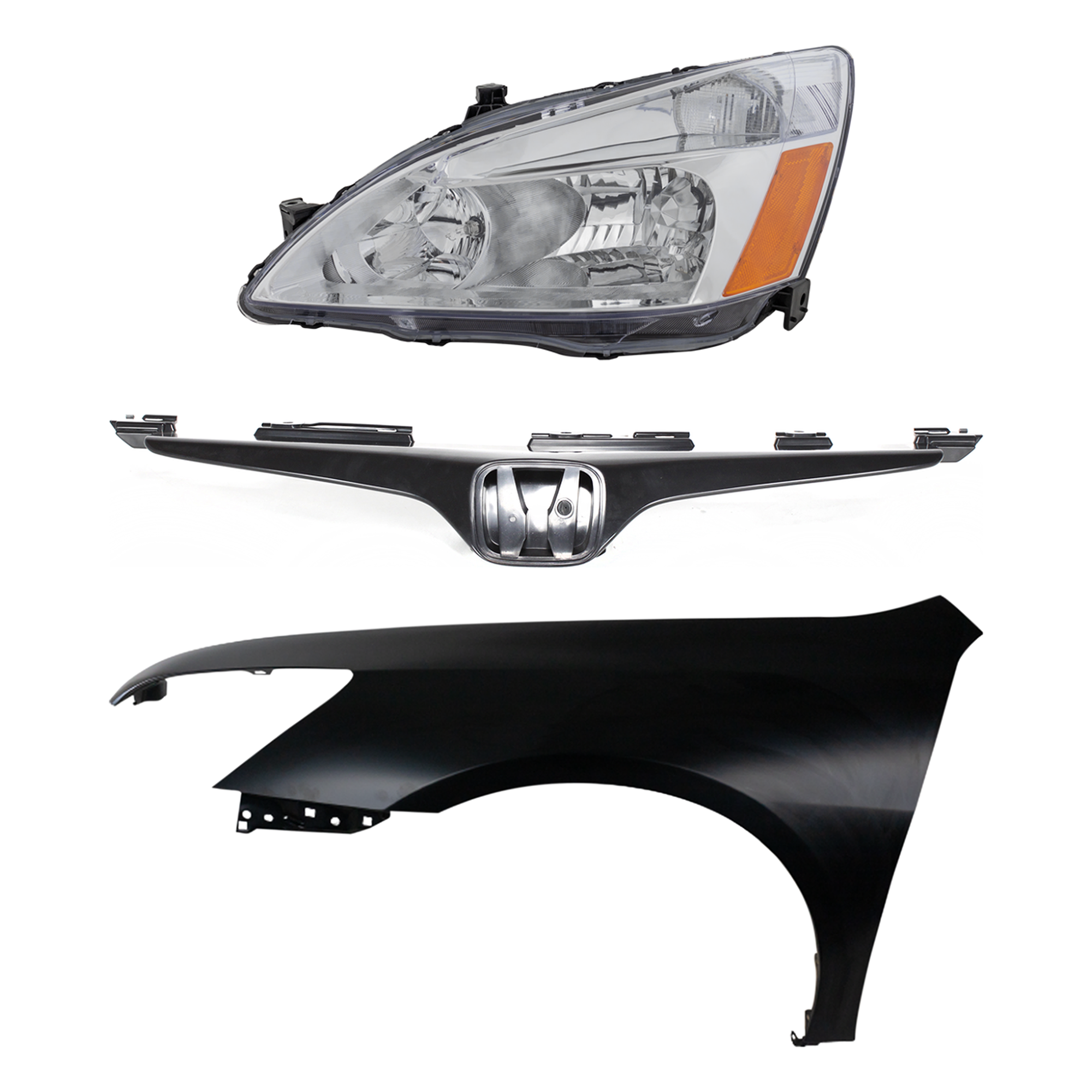 AM ACCORD 03-06 HEAD LAMP LH Assembly Halogen 3 pc Kit with Fender and Grille Assembly SKU KIT 030323-12402 Partslink HO1240160 HO1200160 OEM 33151SDAA01 PFM 04630SDNA90ZZ