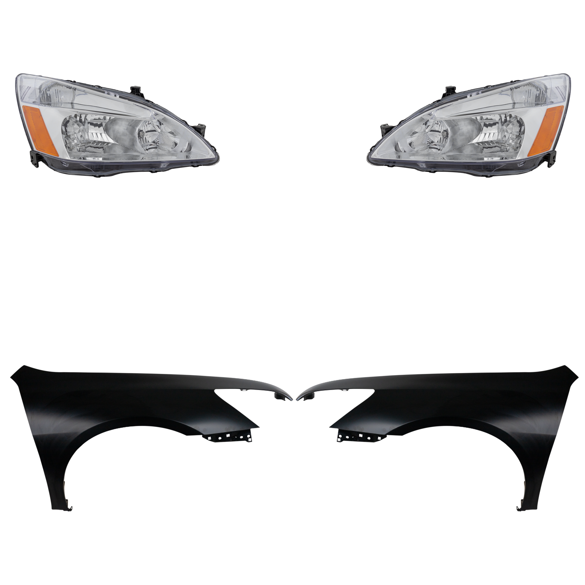 AM ACCORD 03-07 HEAD LAMP RH AND LH Assembly Halogen 4 pc Kit with Fenders SKU KIT 030323-12403 Partslink HO1240160 HO1241160 OEM 33101SDAA01 PFM 33151SDAA01 PF