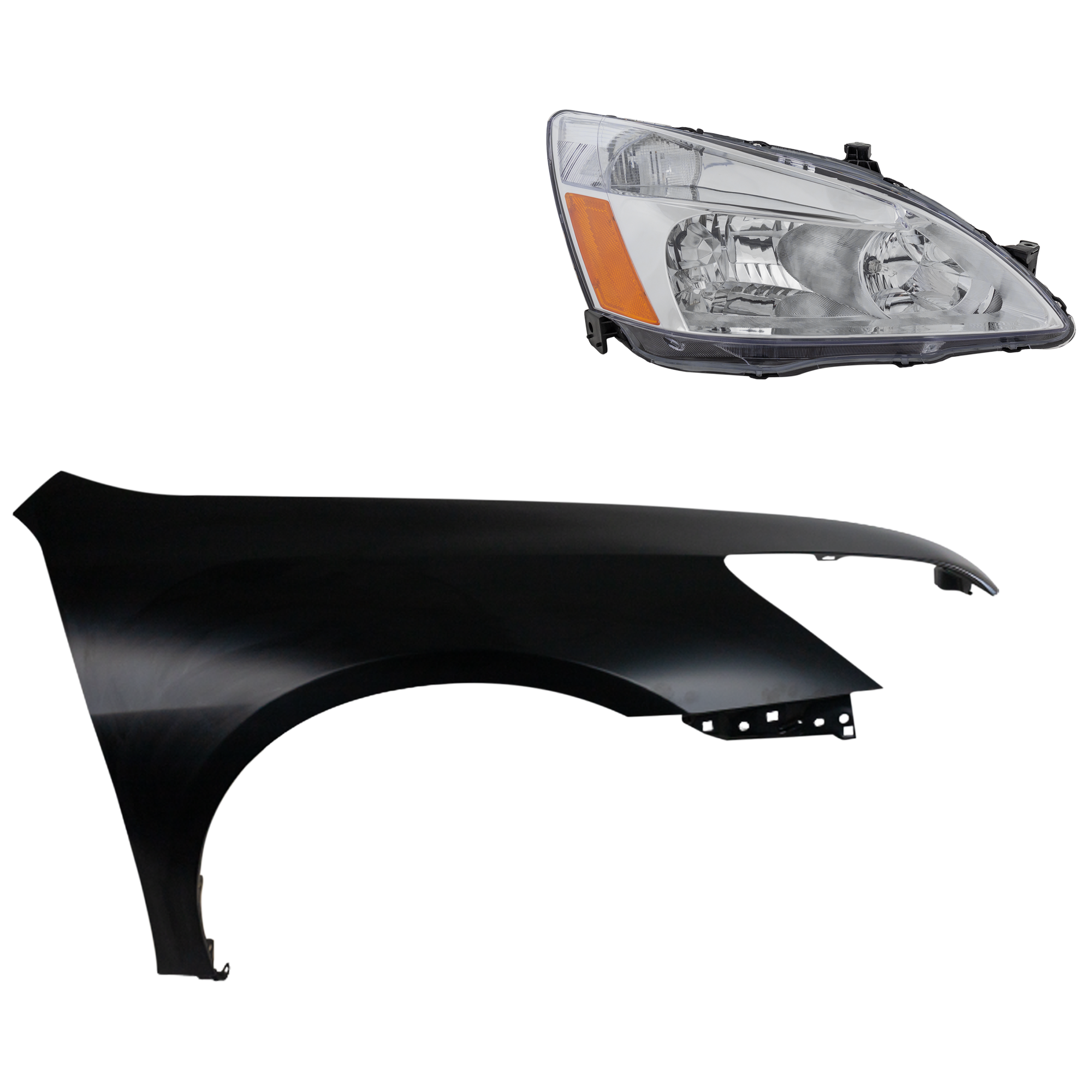 AM ACCORD 03-07 HEAD LAMP RH Assembly Halogen 2 pc Kit with Fender SKU KIT 030323-12404 Partslink HO1241160 OEM 33101SDAA01 PFM 04620SDNA90ZZ