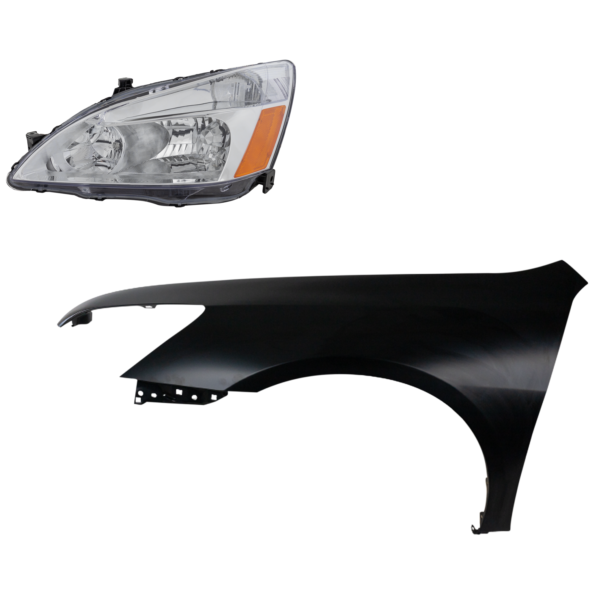 AM ACCORD 03-07 HEAD LAMP LH Assembly Halogen 2 pc Kit with Fender SKU KIT 030323-12405 Partslink HO1240160 OEM 33151SDAA01 PFM 04630SDNA90ZZ