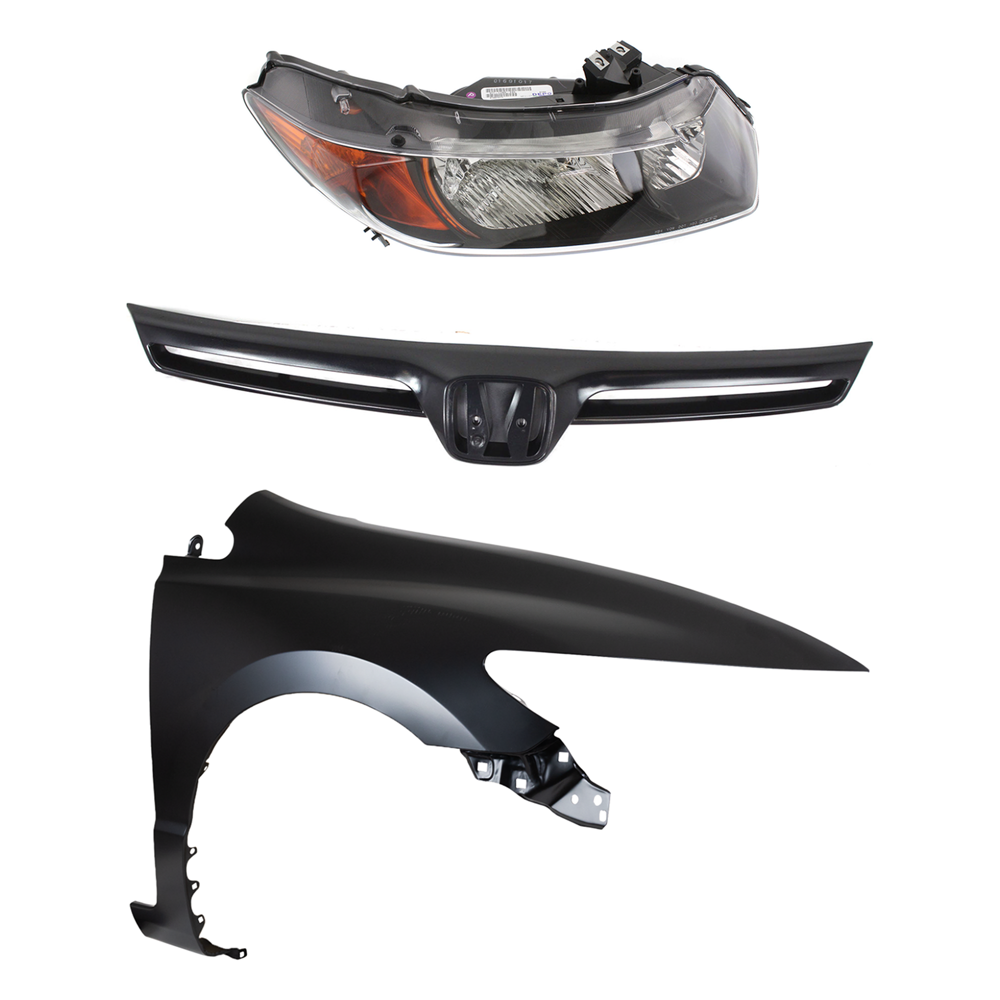 AM CIVIC 06-07 HEAD LAMP RH Assembly Halogen 3 pc Kit with Fender and Grille SKU KIT 030323-13801 Partslink HO1241169 HO1200174 OEM 33101SVAA02 PFM 60211SVAA90ZZ