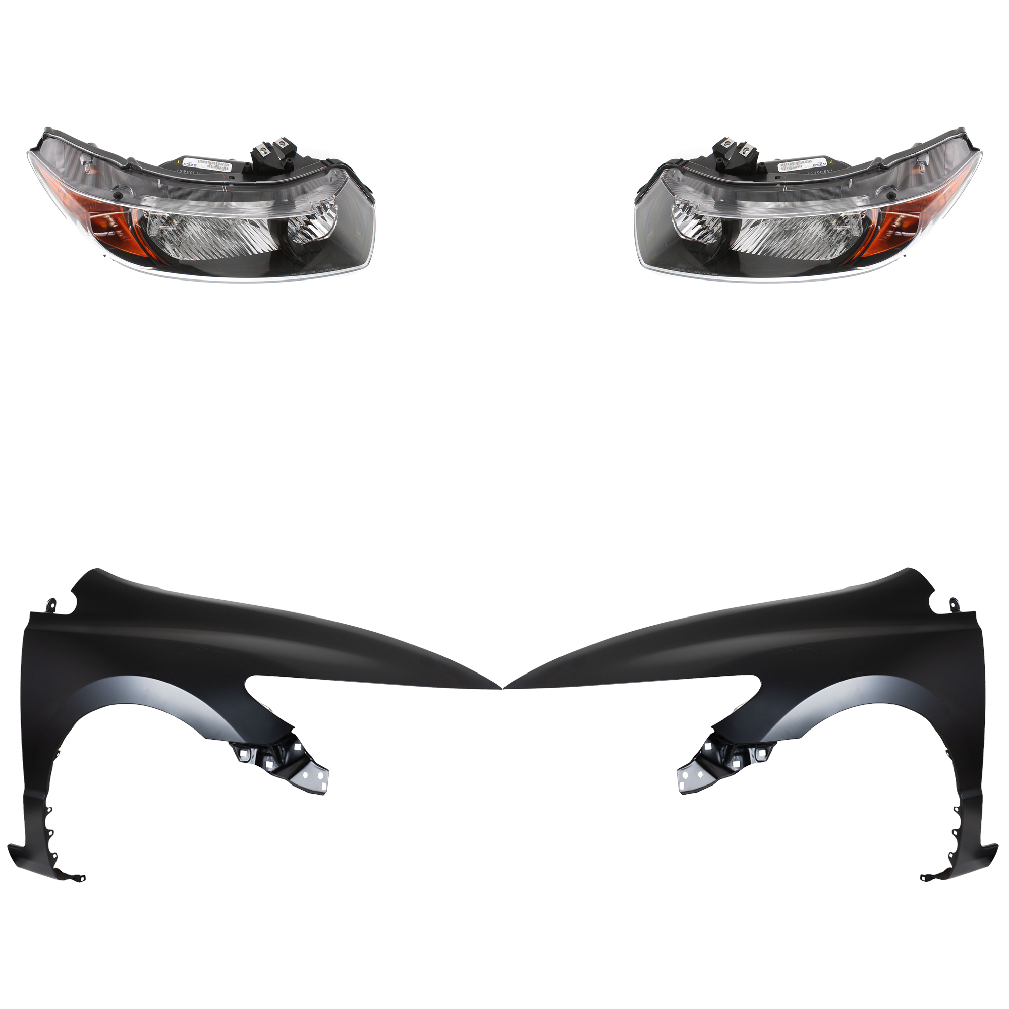 AM CIVIC 06-07 HEAD LAMP RH AND LH Assembly Halogen 4 pc Kit with Fenders SKU KIT 030323-13803 Partslink HO1240169 HO1241169 OEM 33101SVAA02 PFM 33151SVAA01 PF