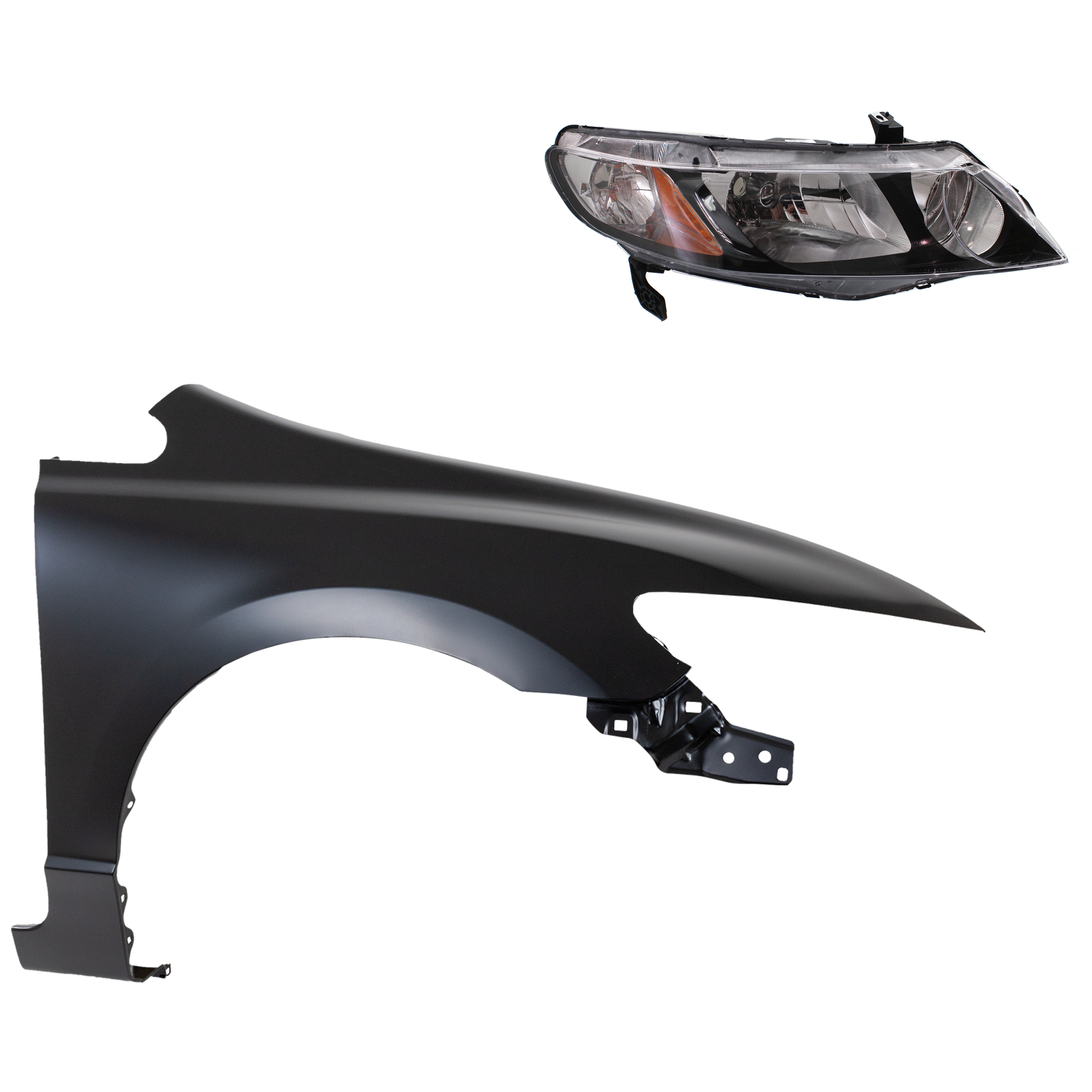 AM CIVIC 09-11 HEAD LAMP RH Lens and Housing Halogen 2 pc Kit with Fender SKU KIT 030323-14304 Partslink HO2503127 HO1241168 OEM 33101SNCA01-60211SNAA90ZZ