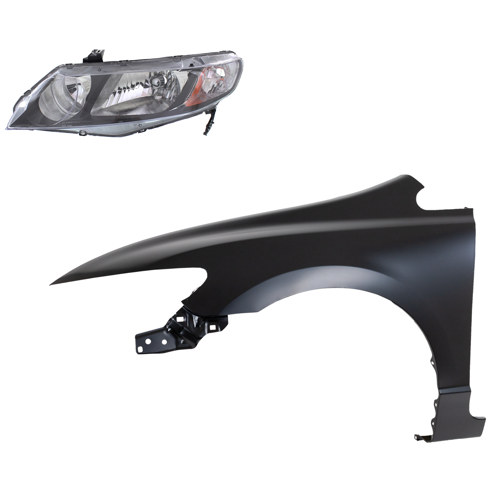 AM CIVIC 09-11 HEAD LAMP LH Lens and Housing Halogen 2 pc Kit Sedan with Fender SKU KIT 030323-14305 Partslink HO2502127 HO1240168 OEM 33151SNCA01-60261SNAA90ZZ