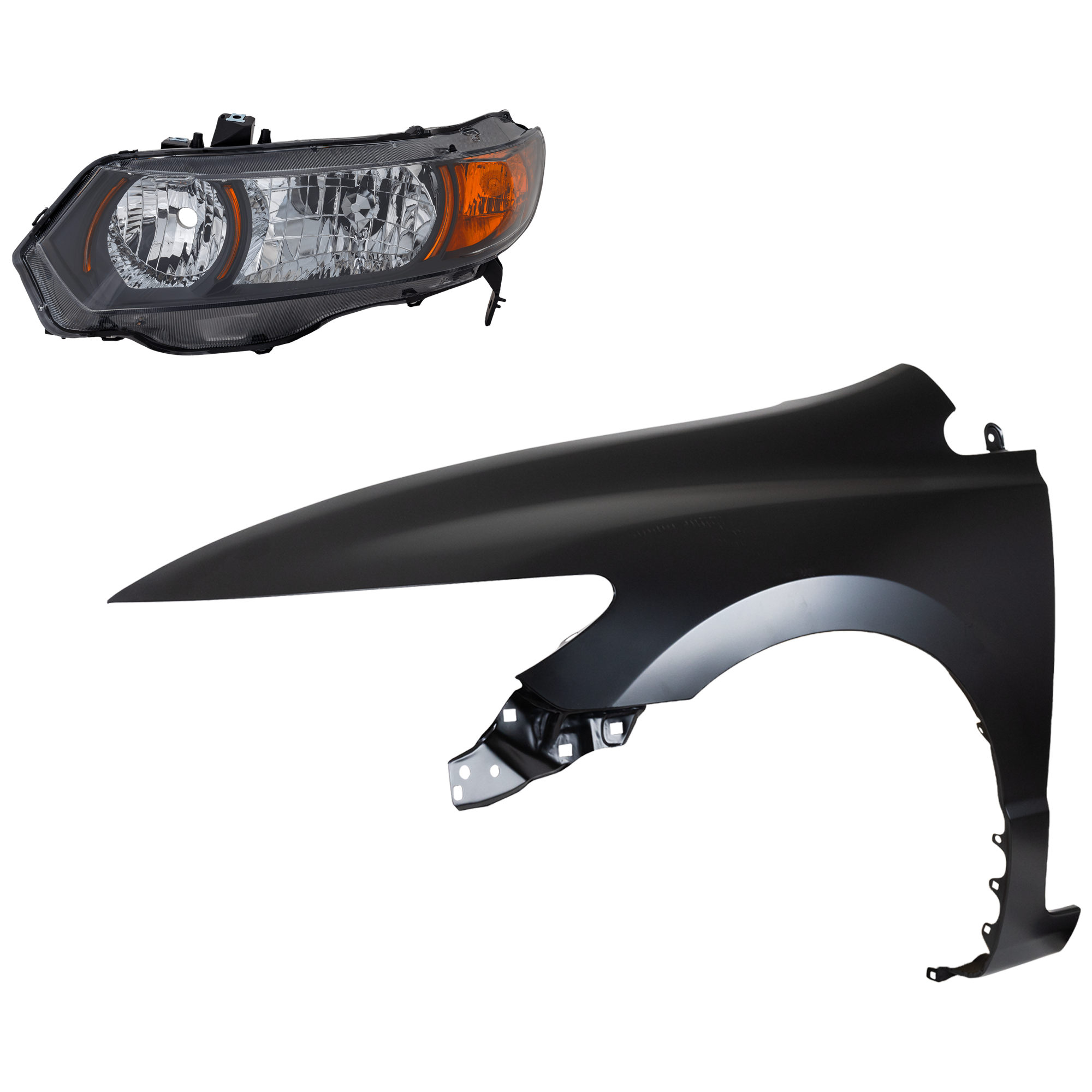 AM CIVIC 06-08 HEAD LAMP LH Lens and Housing Halogen 2 pc Kit with Fender SKU KIT 030323-14505 Partslink HO1240169 OEM 33151SVBA11-33151SVBA01-60261S