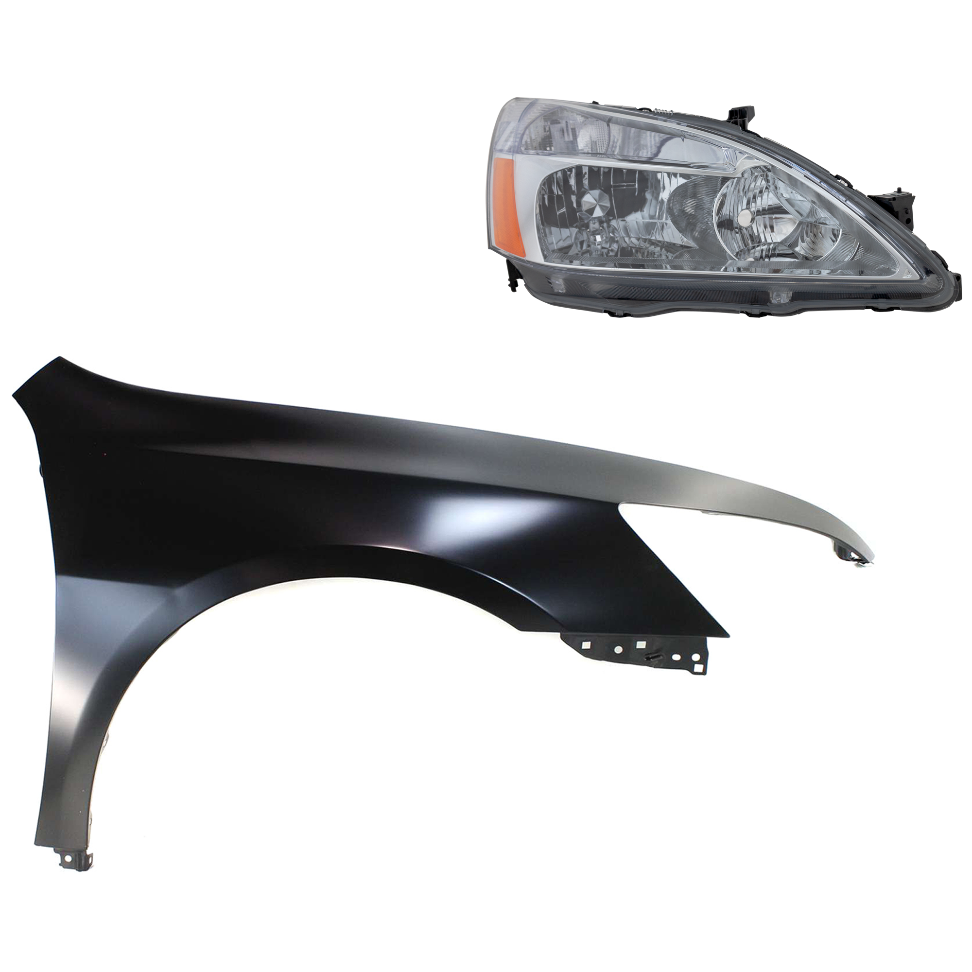 AM ACCORD 03-05 HEAD LAMP RH Lens and Housing Halogen 2 pc Kit with Fender SKU KIT 030323-16304 Partslink HO1241157C HO2503120C OEM 04620SDAA90ZZ 33101SDAA01