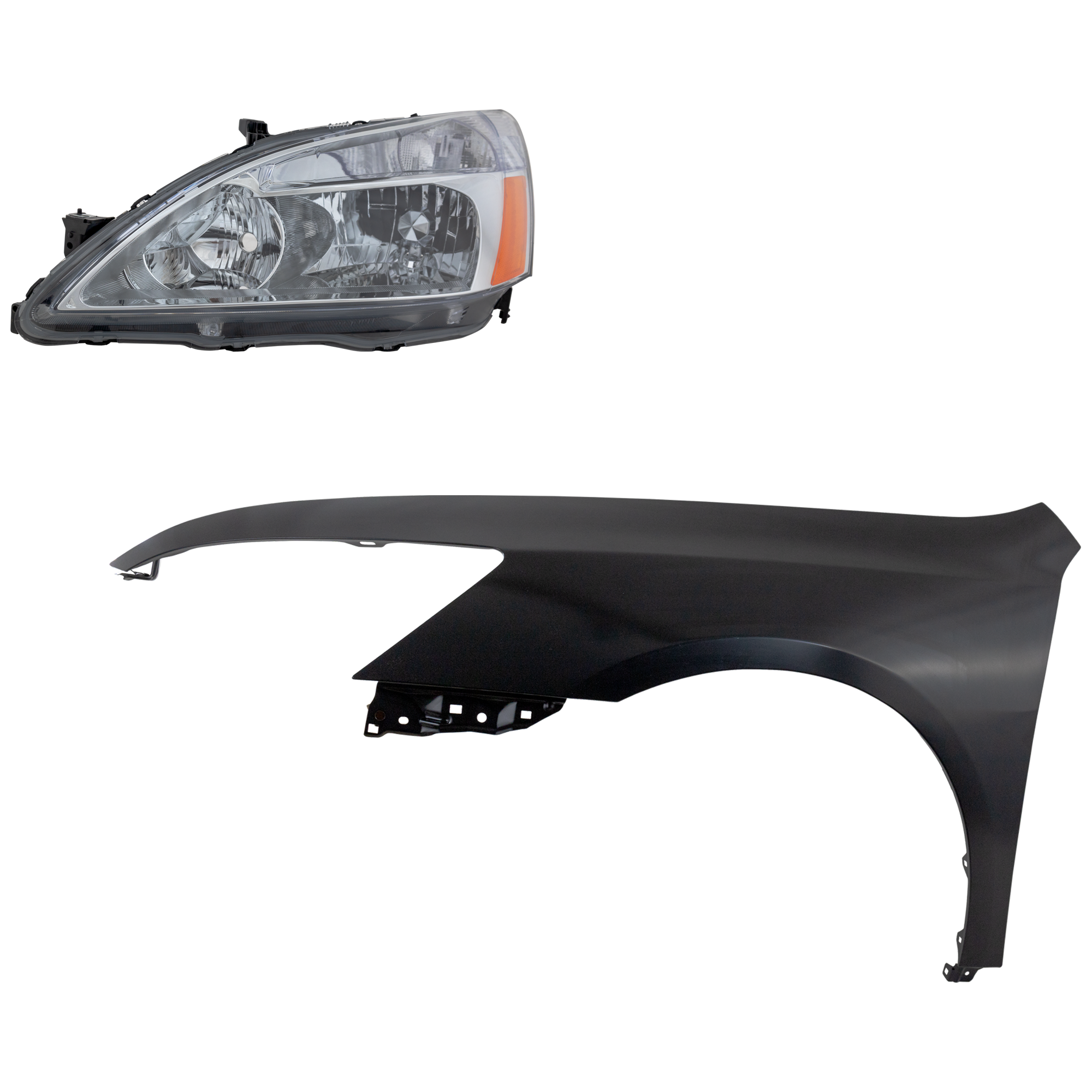 AM ACCORD 03-05 HEAD LAMP LH Lens and Housing Halogen 2 pc Kit with Fender SKU KIT 030323-16305 Partslink HO1240157C HO2502120C OEM 04630SDAA90ZZ 33151SDAA01