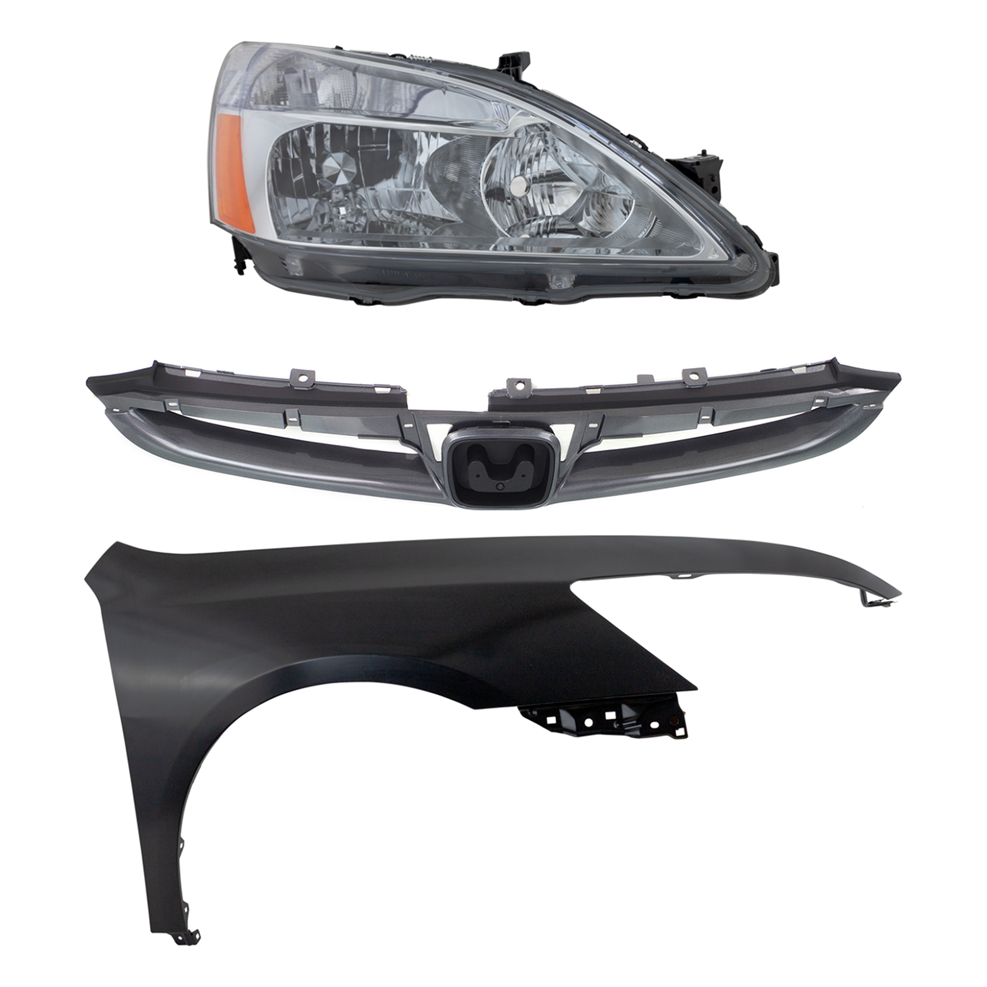 AM ACCORD 06-07 HEAD LAMP RH Lens and Housing Halogen 3 pc Kit with Fender and Grille Assembly CAPA SKU KIT 030323-16501 Partslink HO1200179C HO1241157C HO2503120C OEM 04620SDAA90ZZ 33101SDAA01-7112