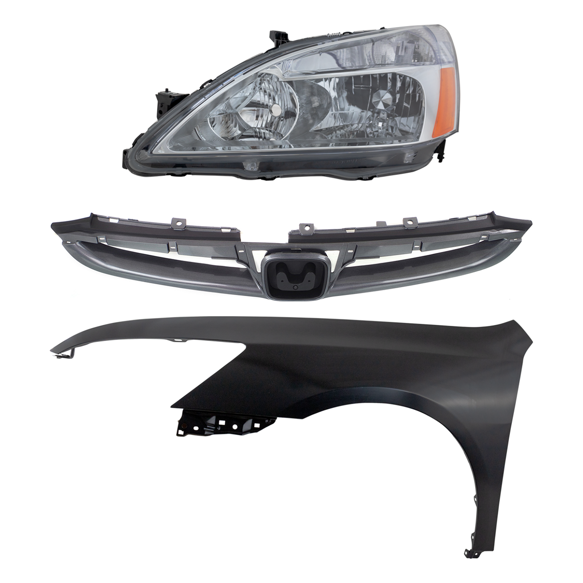 AM ACCORD 06-07 HEAD LAMP LH Lens and Housing Halogen 3 pc Kit with Fender and Grille Assembly SKU KIT 030323-16502 Partslink HO1200179C HO1240157C HO2502120C OEM 04630SDAA90ZZ 33151SDAA01-7112