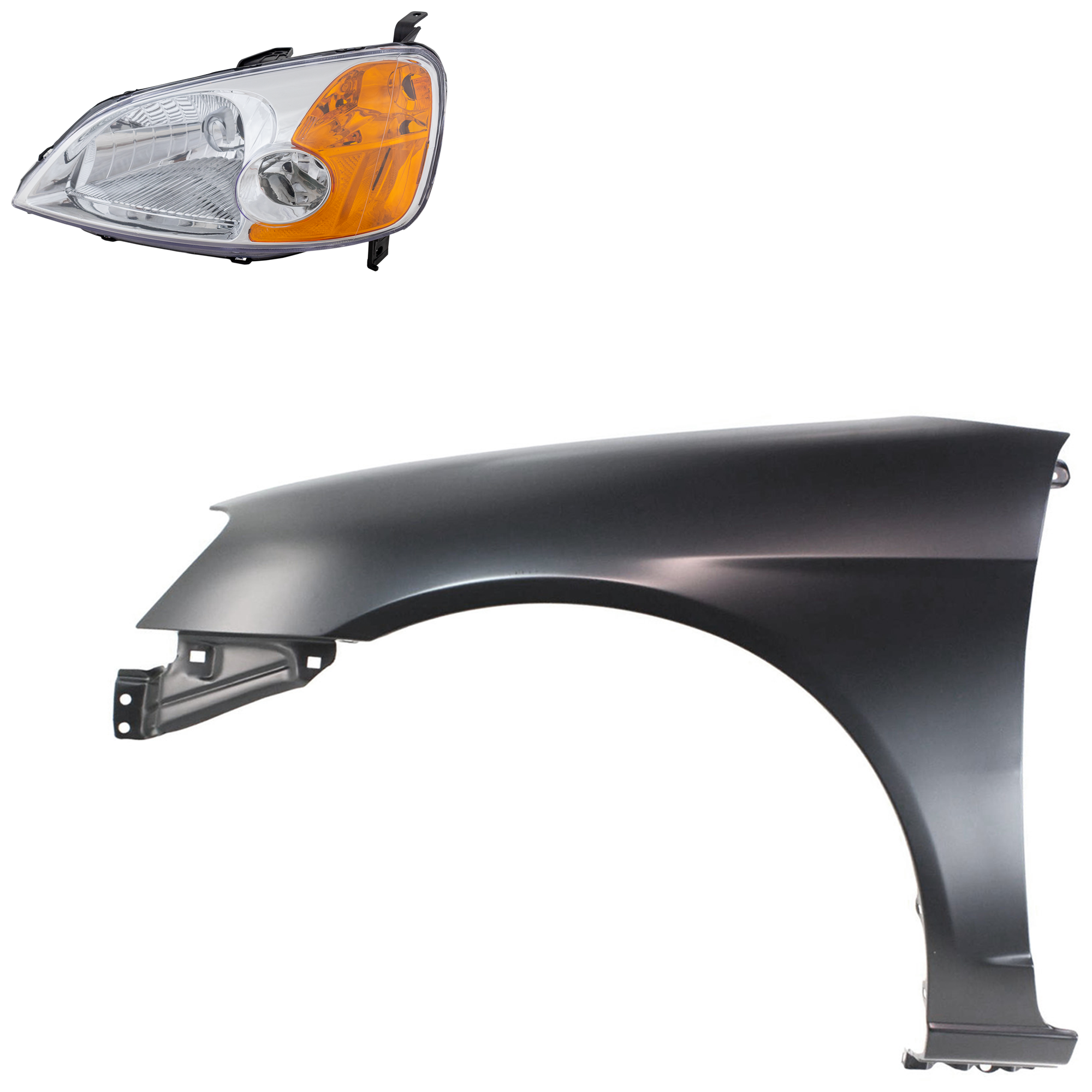 AM CIVIC 01-03 HEAD LAMP LH Lens and Housing Halogen 2 pc Kit with Fender SKU KIT 030323-17305 Partslink HO2502116 HO1240153 OEM 33151S5AA01-60261S5DA90ZZ