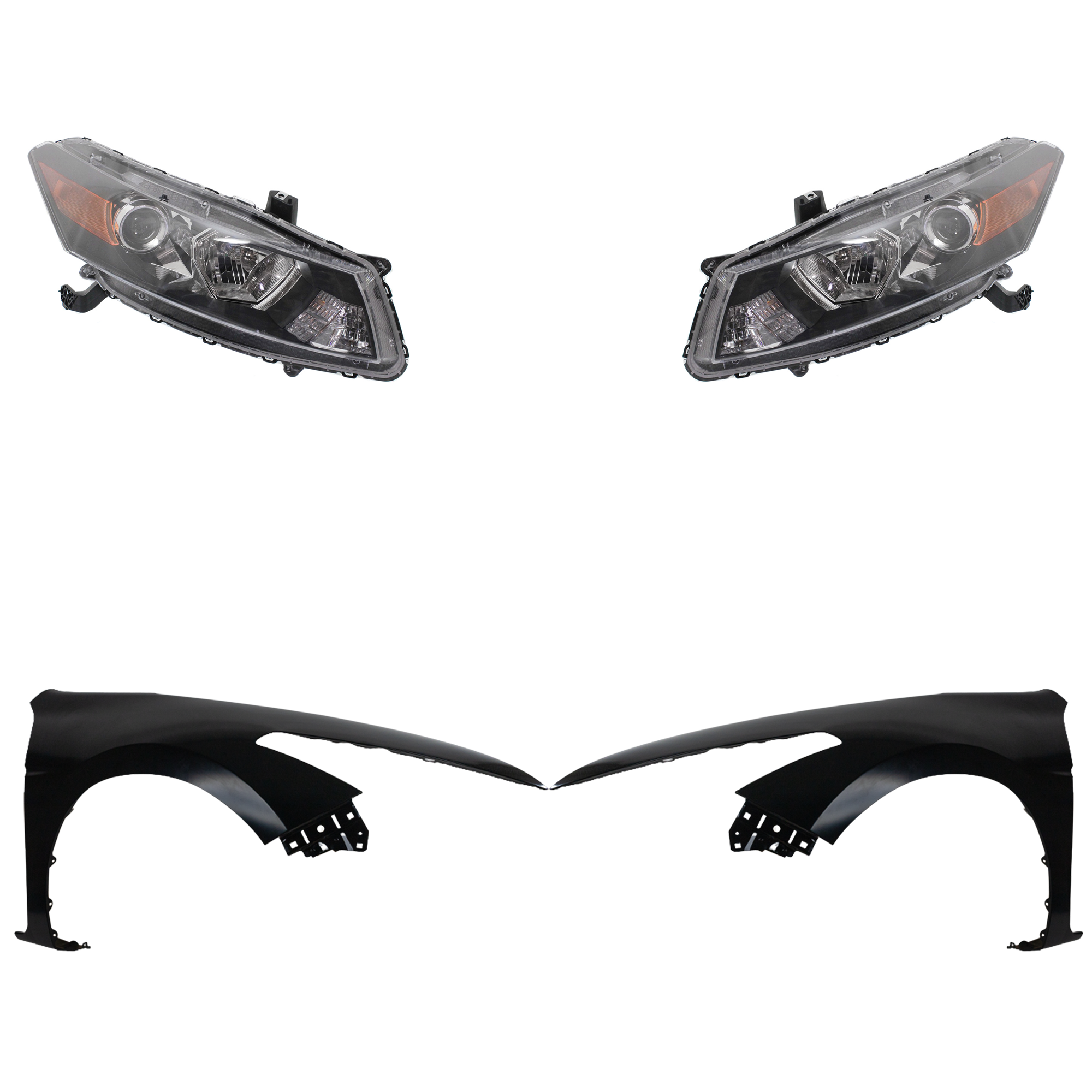 AM ACCORD 11-12 HEAD LAMP RH AND LH Assembly Halogen 4 pc Kit with Fenders SKU KIT 030323-18303 Partslink HO2503141 HO2503135 HO2502141 HO2502135 HO1240174 HO1241174 OEM 33100TE0A11-33100TE0A01-33150T