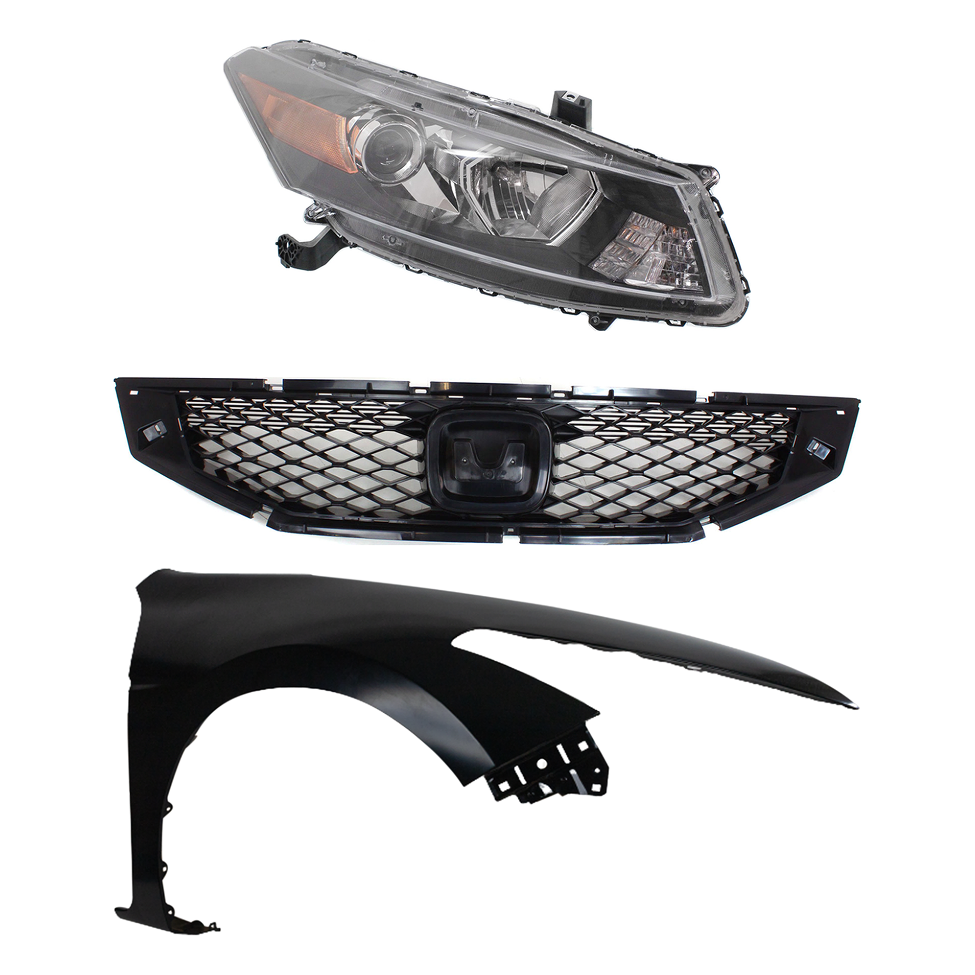 AM ACCORD 08-10 HEAD LAMP RH Assembly Halogen 3 pc Kit with Fender and Grille Assembly SKU KIT 030323-18401 Partslink HO2503141 HO2503135 HO1241174 HO1200192 OEM 33100TE0A11-33100TE0A01-60210T