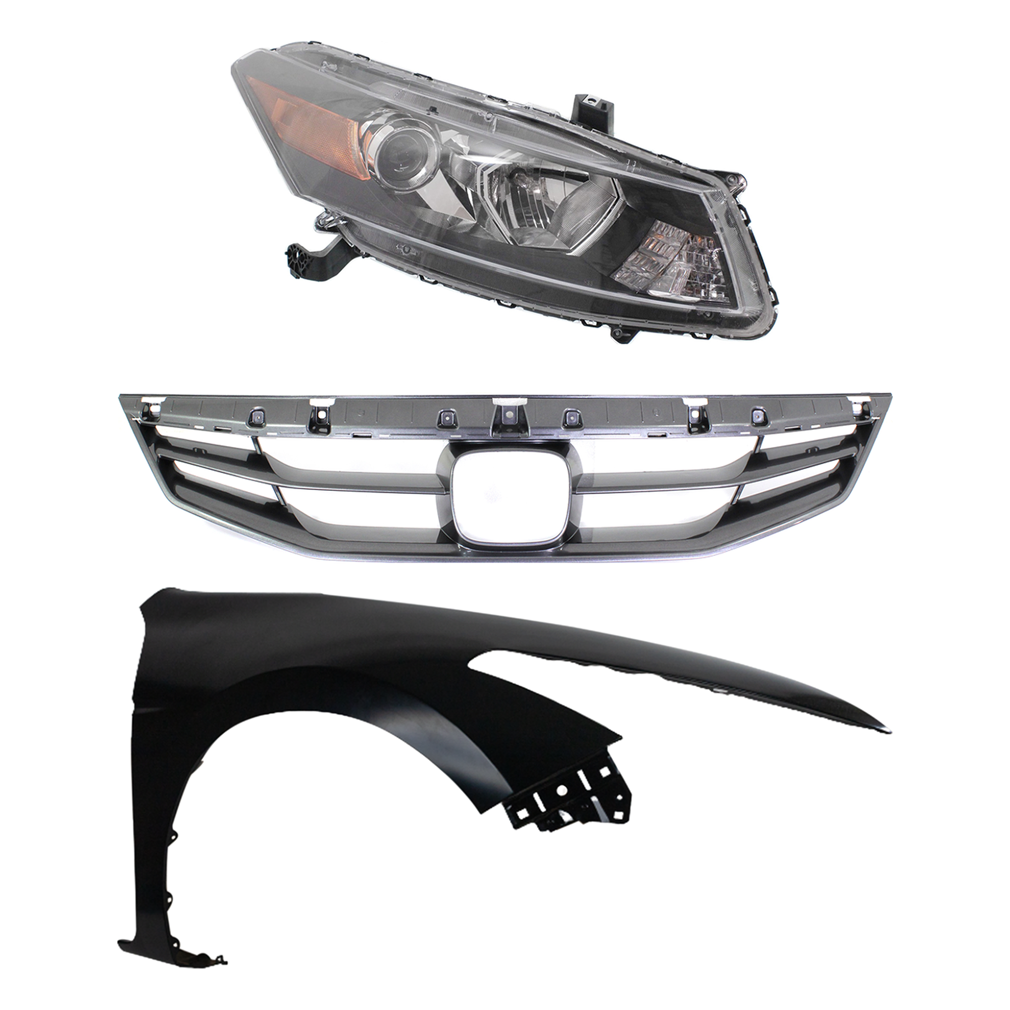 AM ACCORD 11-12 HEAD LAMP RH Assembly Halogen 3 pc Kit with Fender and Grille Assembly SKU KIT 030323-18501 Partslink HO2503141 HO2503135 HO1241174 HO1200202 OEM 33100TE0A11-33100TE0A01-60210T