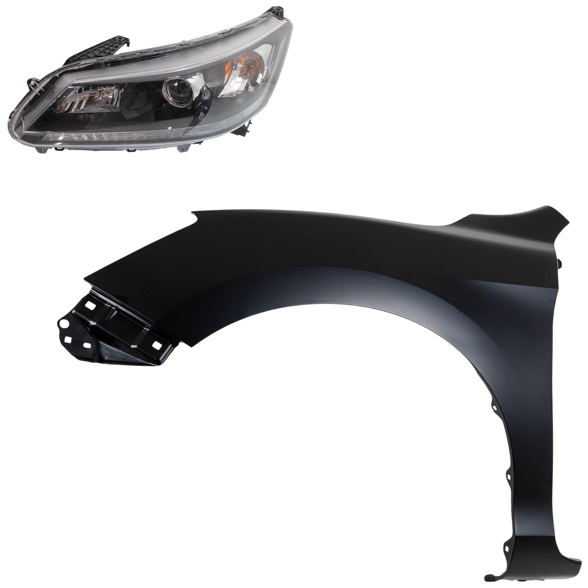 AM ACCORD 13-15 HEAD LAMP LH Assembly Halogen 2 pc Kit with Fender SKU KIT 030323-19705 Partslink HO1240185C HO2502151C OEM 33150T2AA01-60261T2FA90ZZ