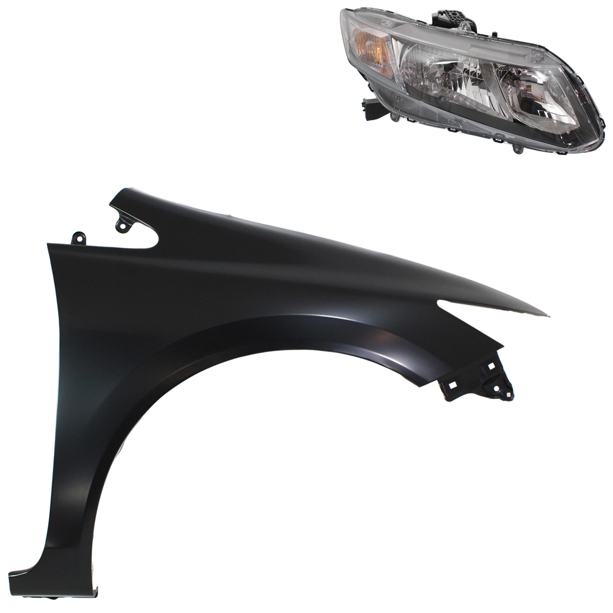 AM CIVIC 13-15 HEAD LAMP RH Assembly Halogen 2 pc Kit with Fender SKU KIT 030323-20204 Partslink HO2503150 HO1241181 OEM 33100TR0A51-60211TR6305ZZ