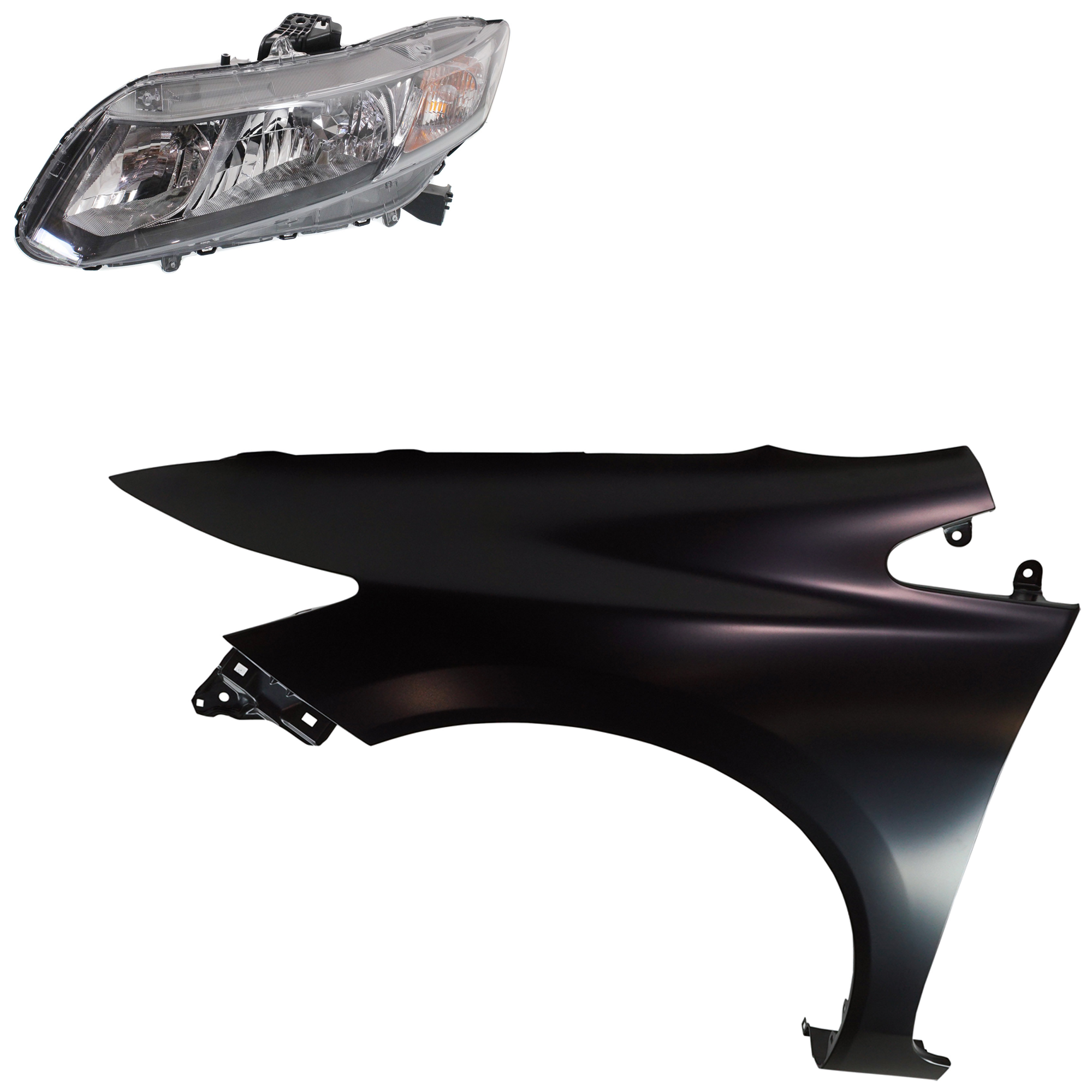 AM CIVIC 13-13 HEAD LAMP LH Assembly Halogen 2 pc Kit with Fender SKU KIT 030323-20205 Partslink HO2502150 HO1240181 OEM 33150TR0A51-60261TR6305ZZ
