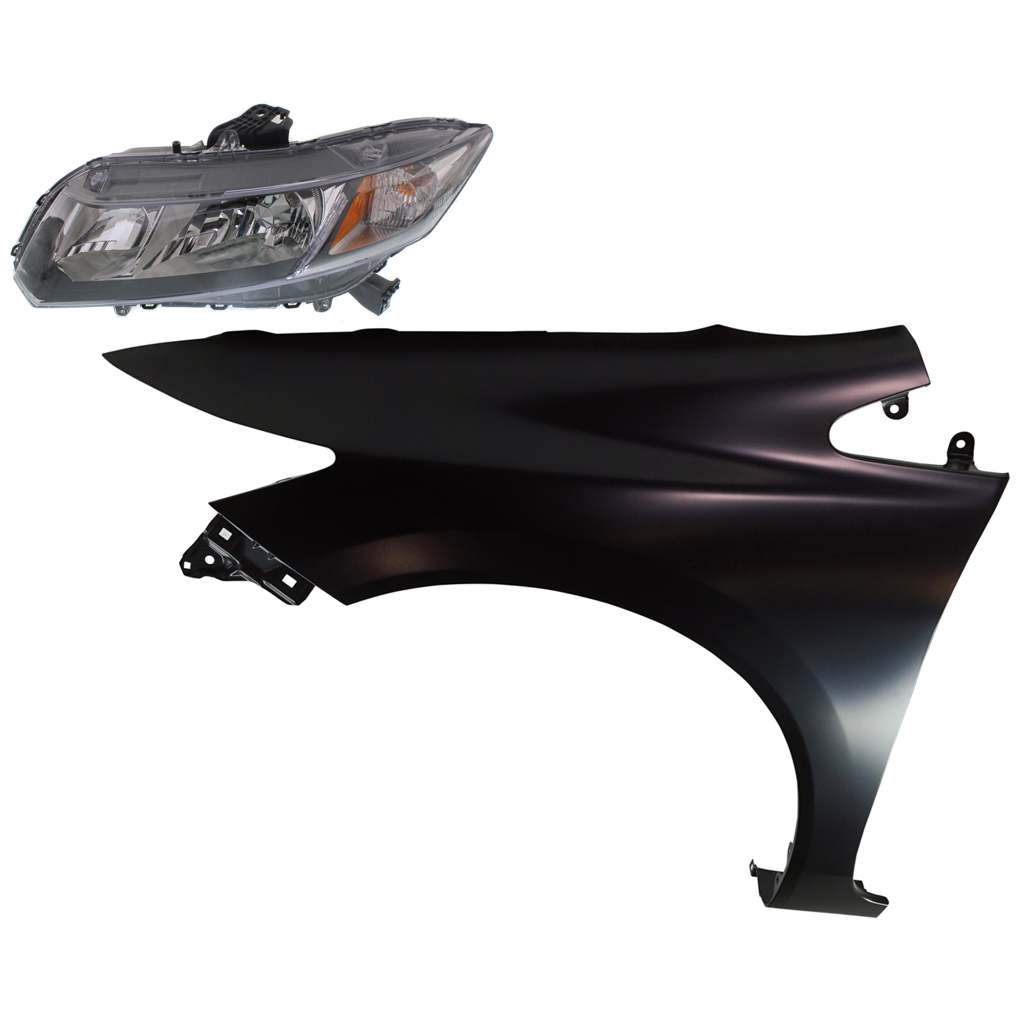 AM CIVIC 13-13 HEAD LAMP LH Assembly Halogen 2 pc Kit with Fender CAPA SKU KIT 030323-20505 Partslink HO1240181C HO2502150C OEM 33150TR0A51-60261TR6305ZZ