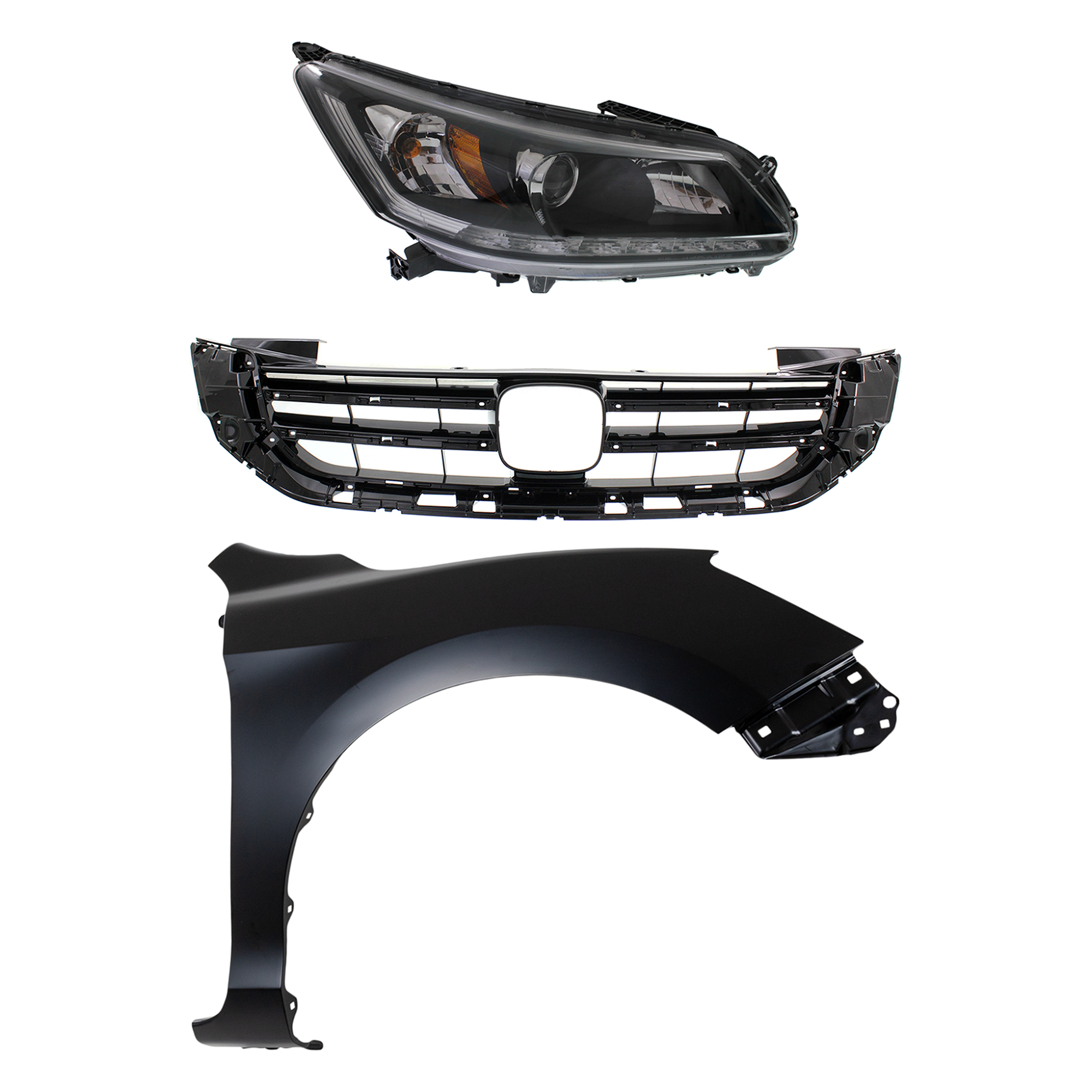 AM ACCORD 13-15 HEAD LAMP RH 3 pc Kit Assembly Halogen 6 Cyl 3.5L Engine with Fender and Grille Assembly EX L Touring Models Sedan SKU KIT 030323-20901 Partslink HO2503156 HO1241185 HO1200215 OEM 33100T2AA21-33100T2AA11-60211T