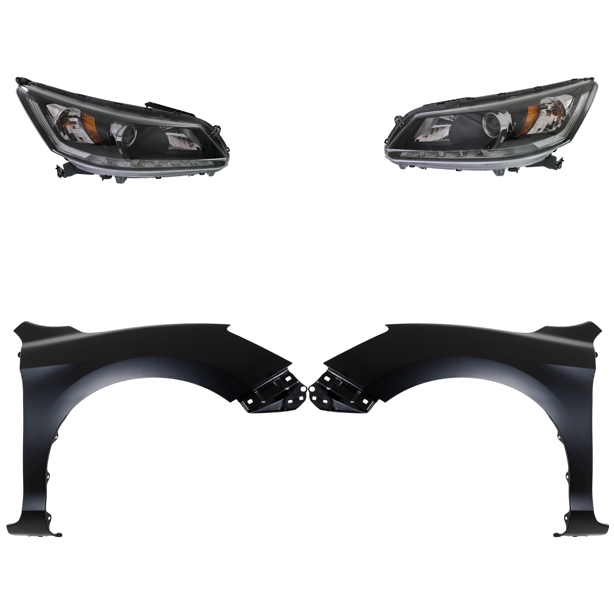 AM ACCORD 13-15 HEAD LAMP RH AND LH 4 pc Kit Assembly Halogen 6 Cyl 3.5L Engine with Fenders EX L Touring Models Sedan SKU KIT 030323-20903 Partslink HO2502156 HO2503156 HO1240185 HO1241185 OEM 33100T2AA21-33100T2AA11-33150T