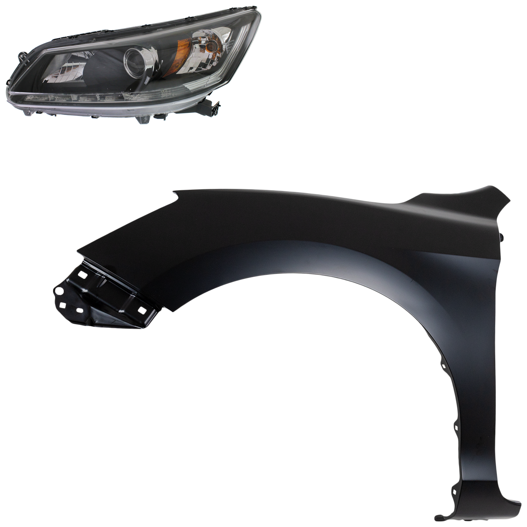 AM ACCORD 13-15 HEAD LAMP LH Assembly Halogen 2 pc Kit with Fender SKU KIT 030323-20905 Partslink HO2502156 HO1240185 OEM 33150T2AA21-33150T2AA11-60261T