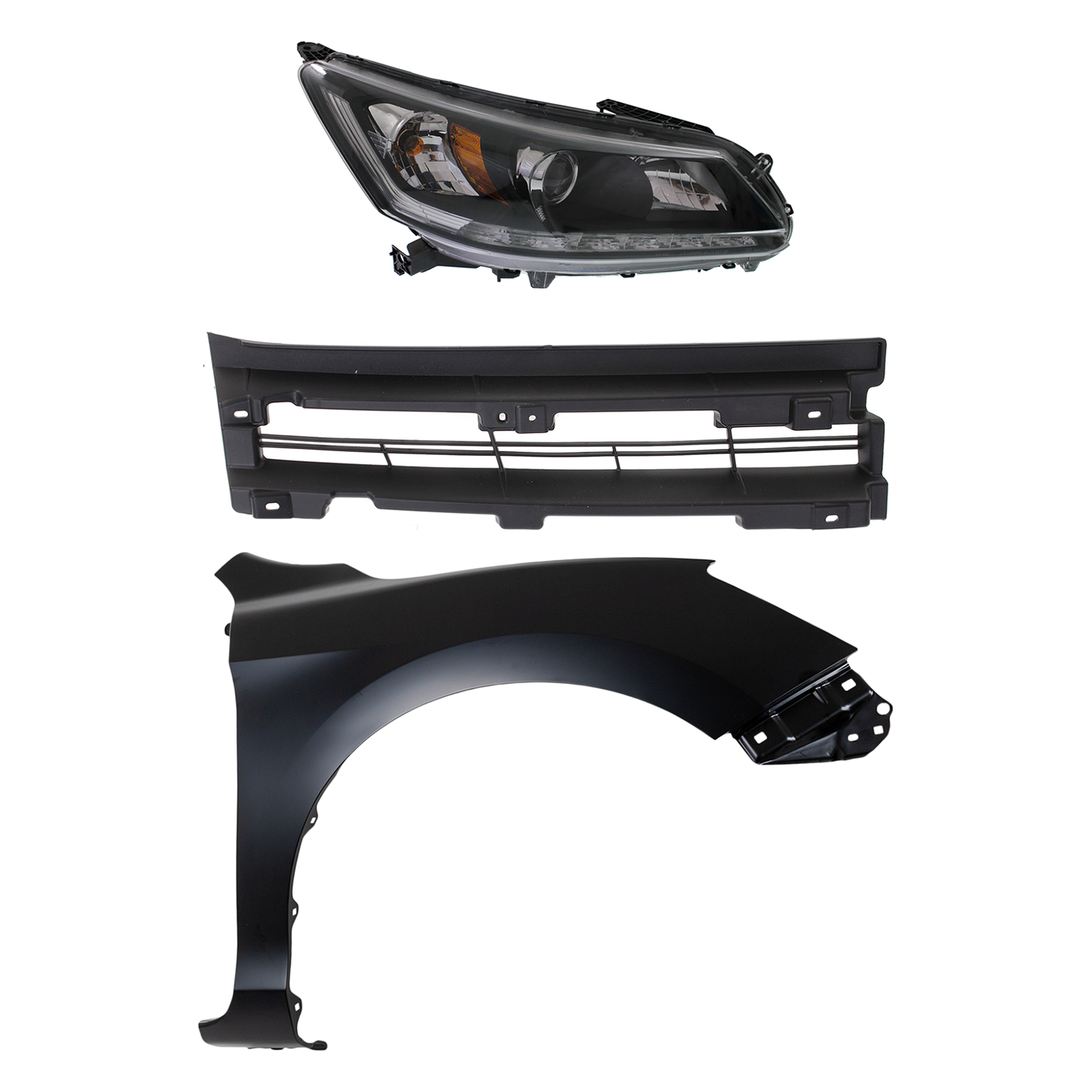 AM ACCORD 13-15 HEAD LAMP RH 3 pc Kit Assembly Halogen 6 Cyl 3.5L Engine with Fender and Grille Assembly EX L Touring Models Sedan SKU KIT 030323-21001 Partslink HO2503156 HO1241185 HO1209100 OEM 33100T2AA21-33100T2AA11-60211T