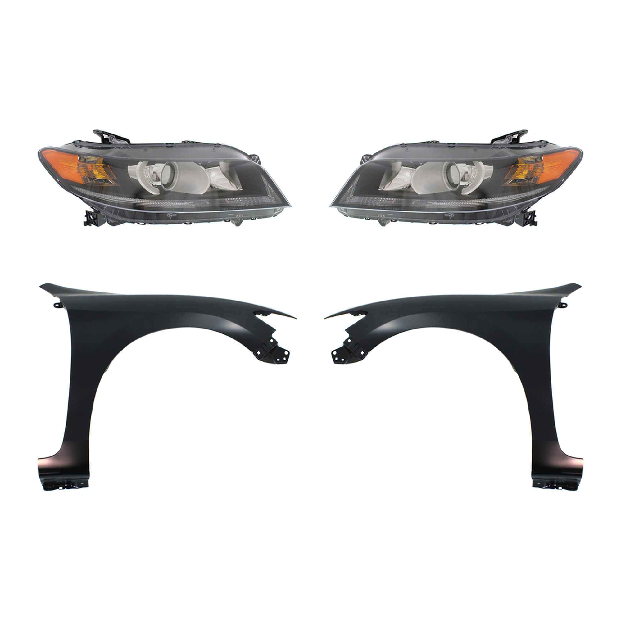 AM ACCORD 13-15 HEAD LAMP RH AND LH Assembly Halogen 4 pc Kit with Fenders SKU KIT 030323-21203 Partslink HO2503157 HO2502157 HO1240186 HO1241186 OEM 33100T3LA11-33150T3LA11-60261T