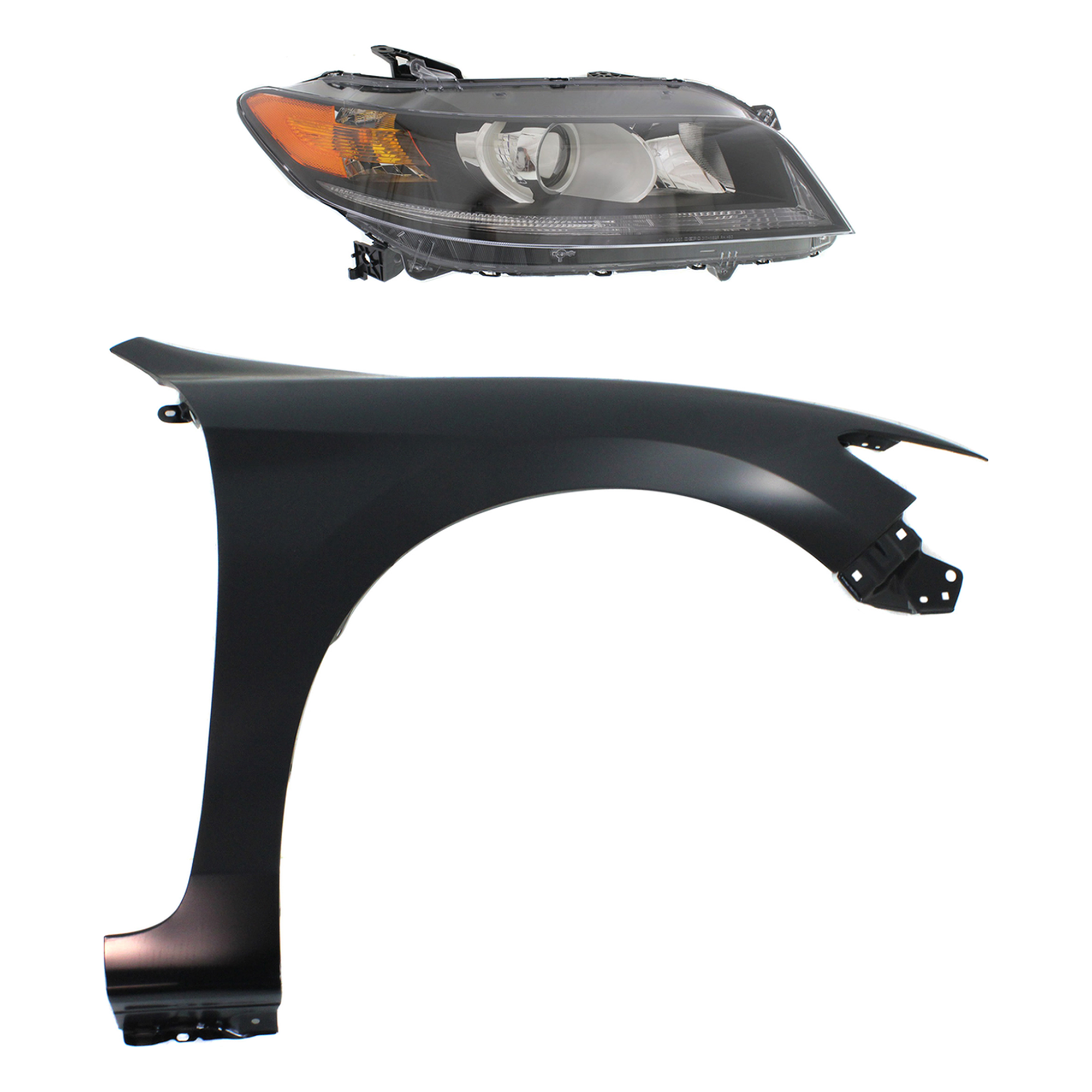 AM ACCORD 13-15 HEAD LAMP RH Assembly Halogen 2 pc Kit with Fender SKU KIT 030323-21204 Partslink HO2503157 HO1241186 OEM 33100T3LA11-60211T3LA90ZZ