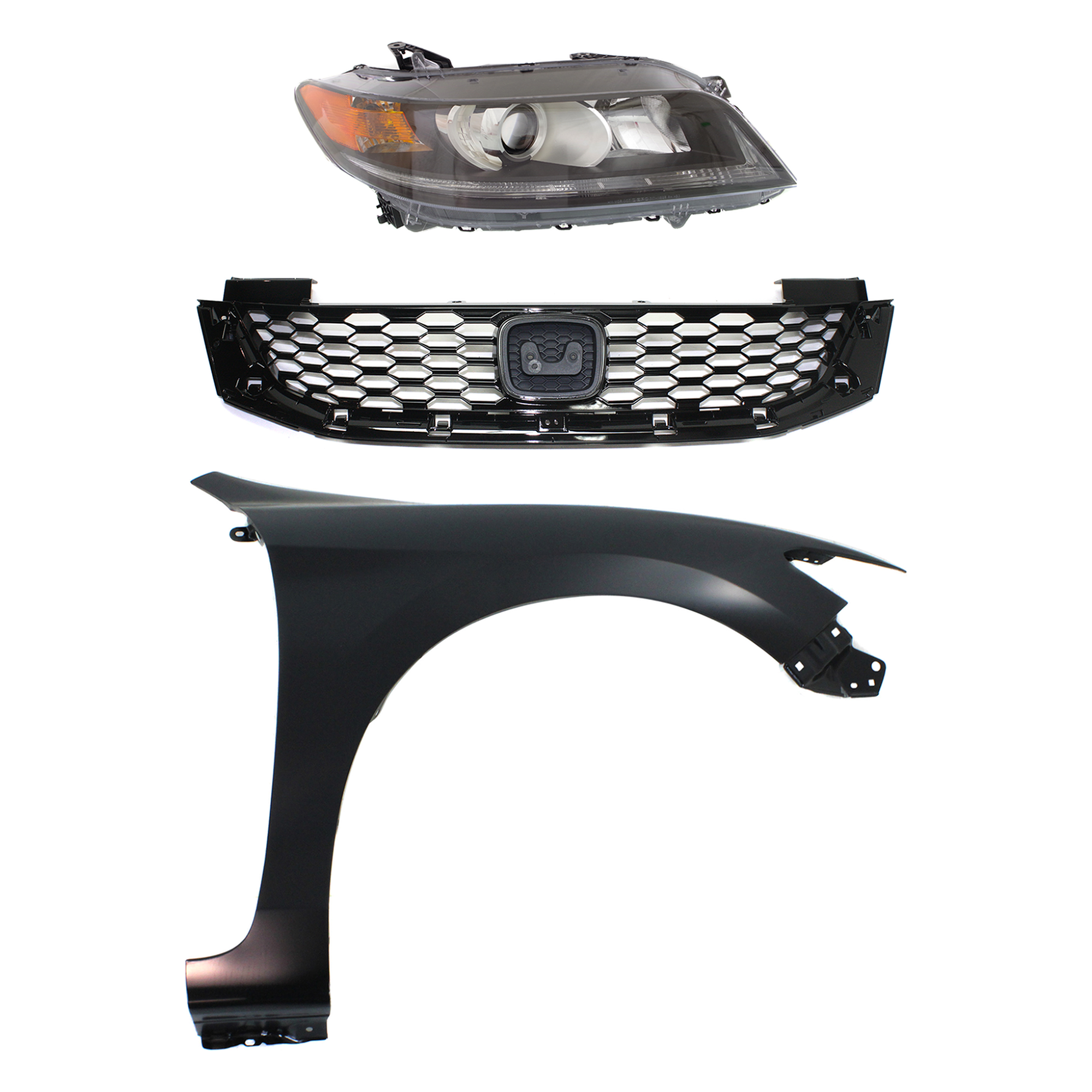 AM ACCORD 13-15 HEAD LAMP RH Assembly Halogen 3 pc Kit with Fender and Grille Assembly CAPA SKU KIT 030323-21301 Partslink HO1200217C HO1241186C HO2503157C OEM 33100T3LA11-60211T3LA90ZZ 7112