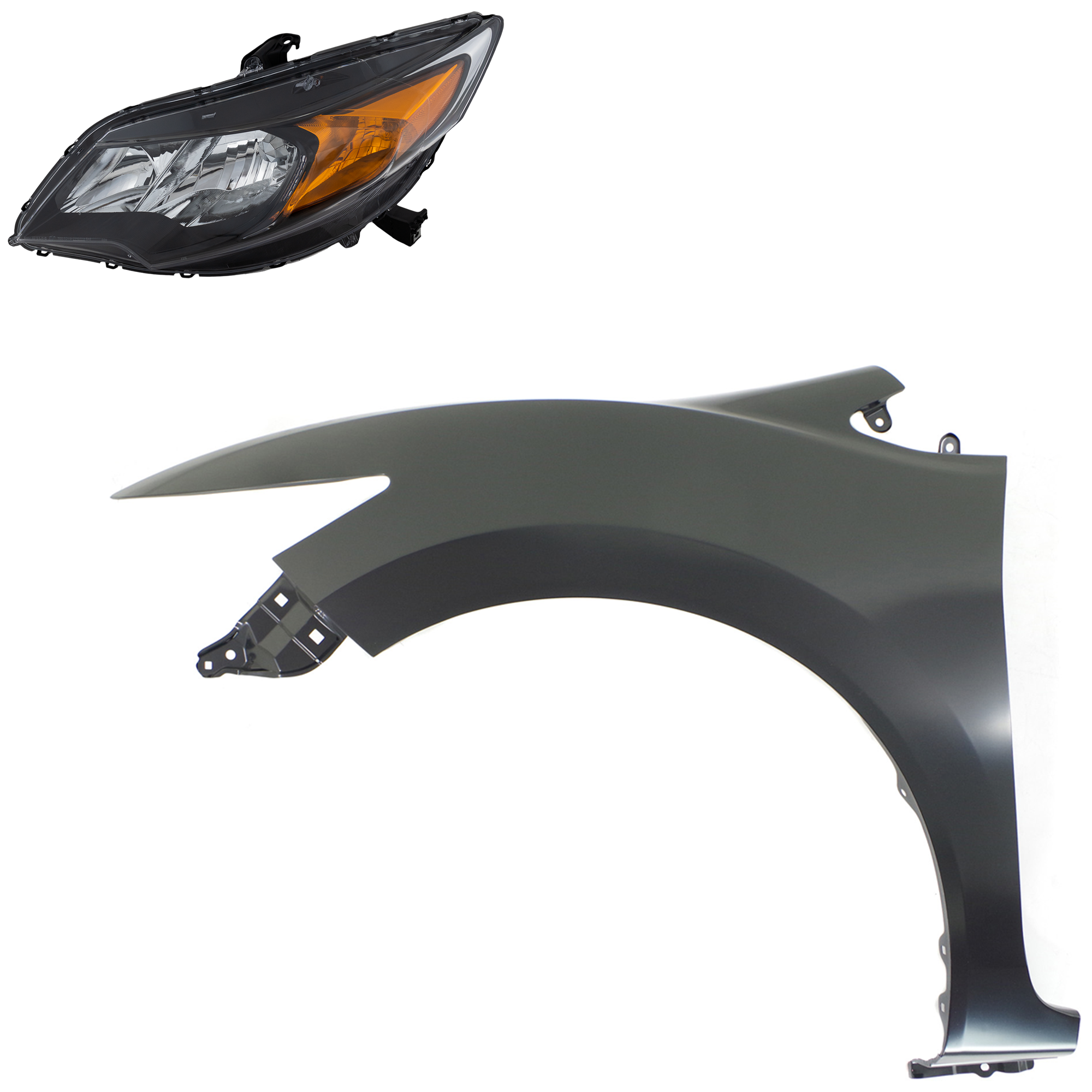 AM CIVIC 14-15 FRONT FENDER LH Primed 2 pc Kit with Headlight SKU KIT 030323-21605 Partslink HO1240189 HO2502163 OEM 60260TS8A50ZZ 33150TS8A51