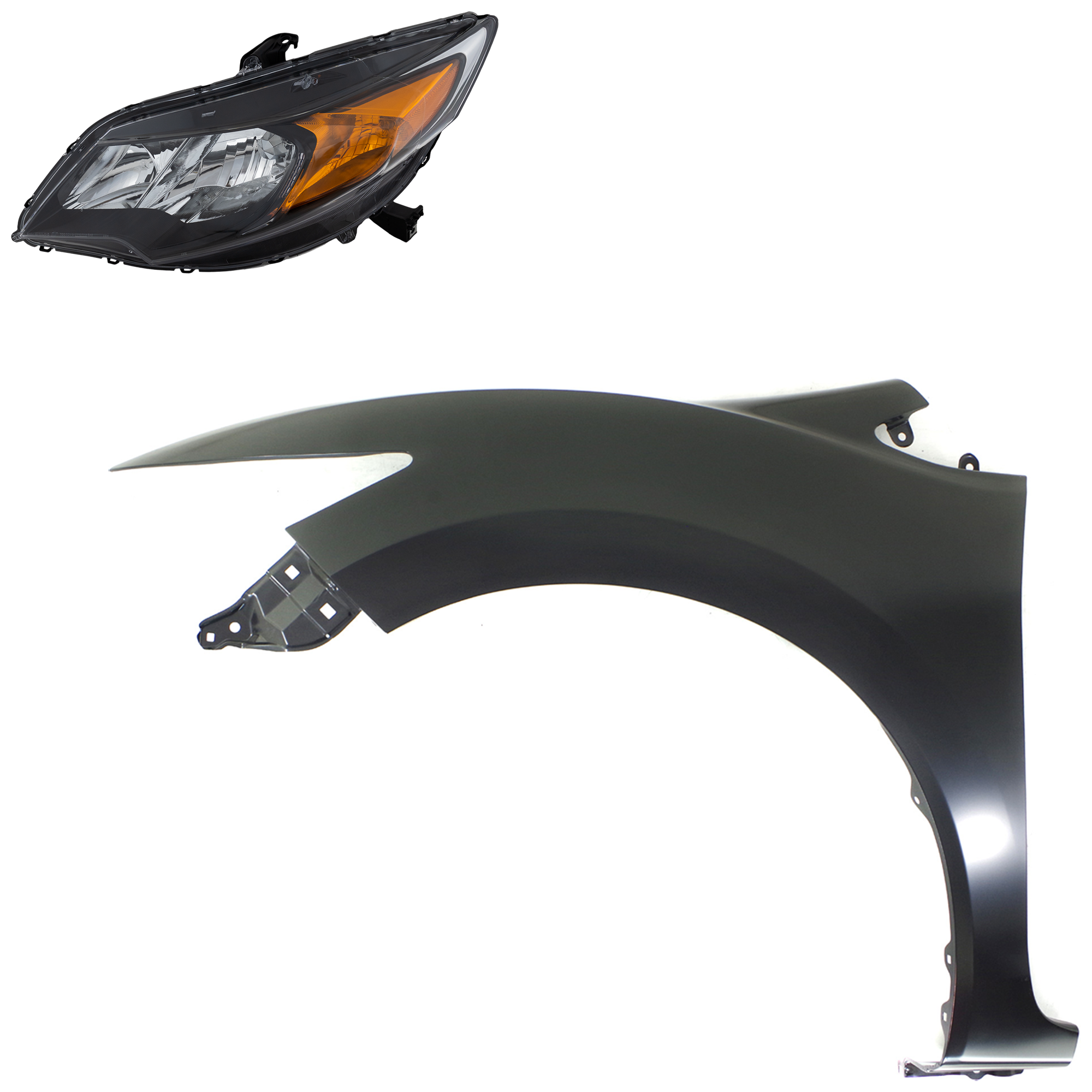 AM CIVIC 14-15 FRONT FENDER LH Primed 2 pc Kit with Headlight SKU KIT 030323-21705 Partslink HO1240189C HO2502163C OEM 33150TS8A51-60260TS8A50ZZ