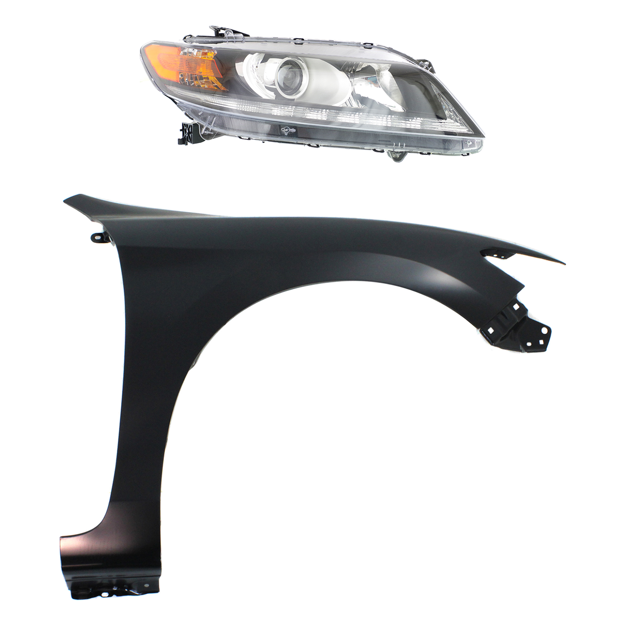 AM ACCORD 13-15 FRONT FENDER RH Primed 2 pc Kit with Headlight SKU KIT 030323-21804 Partslink HO1241186 HO2503153 OEM 60211T3LA90ZZ 33100T3LA01