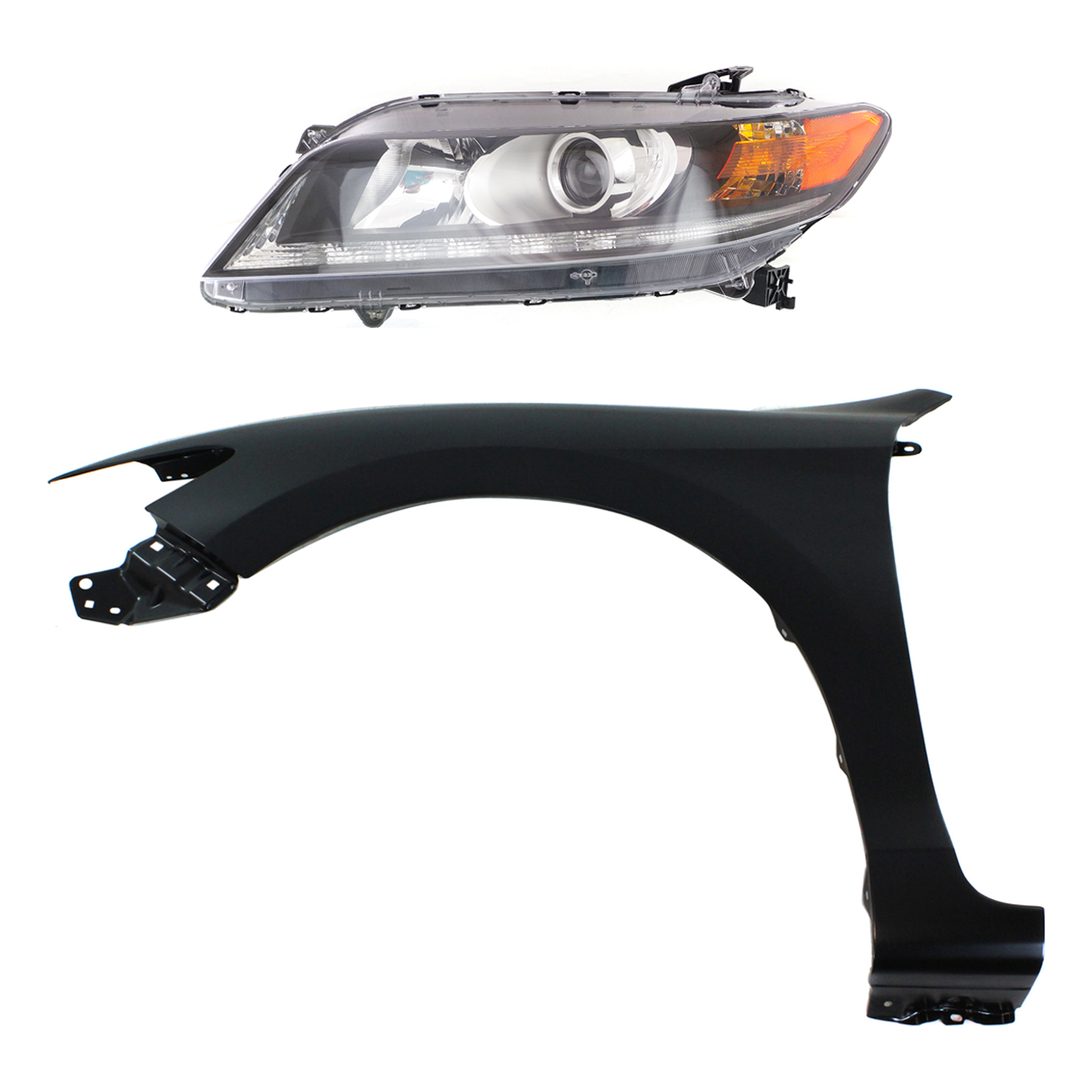 AM ACCORD 13-15 FRONT FENDER LH Primed 2 pc Kit with Headlight SKU KIT 030323-21805 Partslink HO1240186 HO2502153 OEM 60261T3LA90ZZ 33150T3LA01