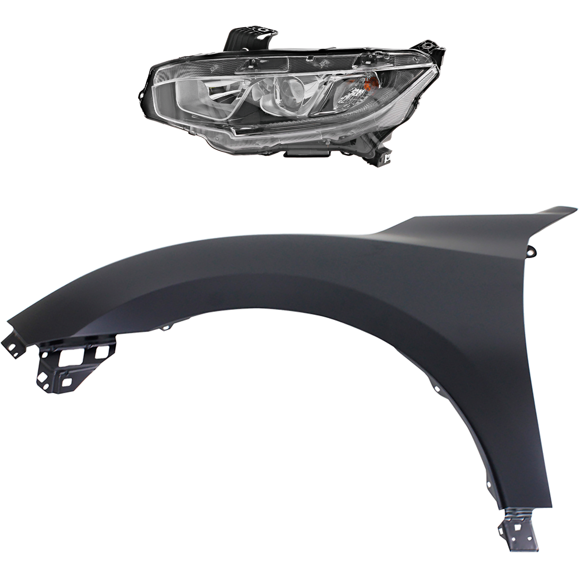 AM CIVIC 16-18 HEAD LAMP LH Assembly Halogen 2 pc Kit with Fender CAPA SKU KIT 030323-23805 Partslink HO1240192C HO2502173C OEM 33150TBAA01-60261TBAA00ZZ