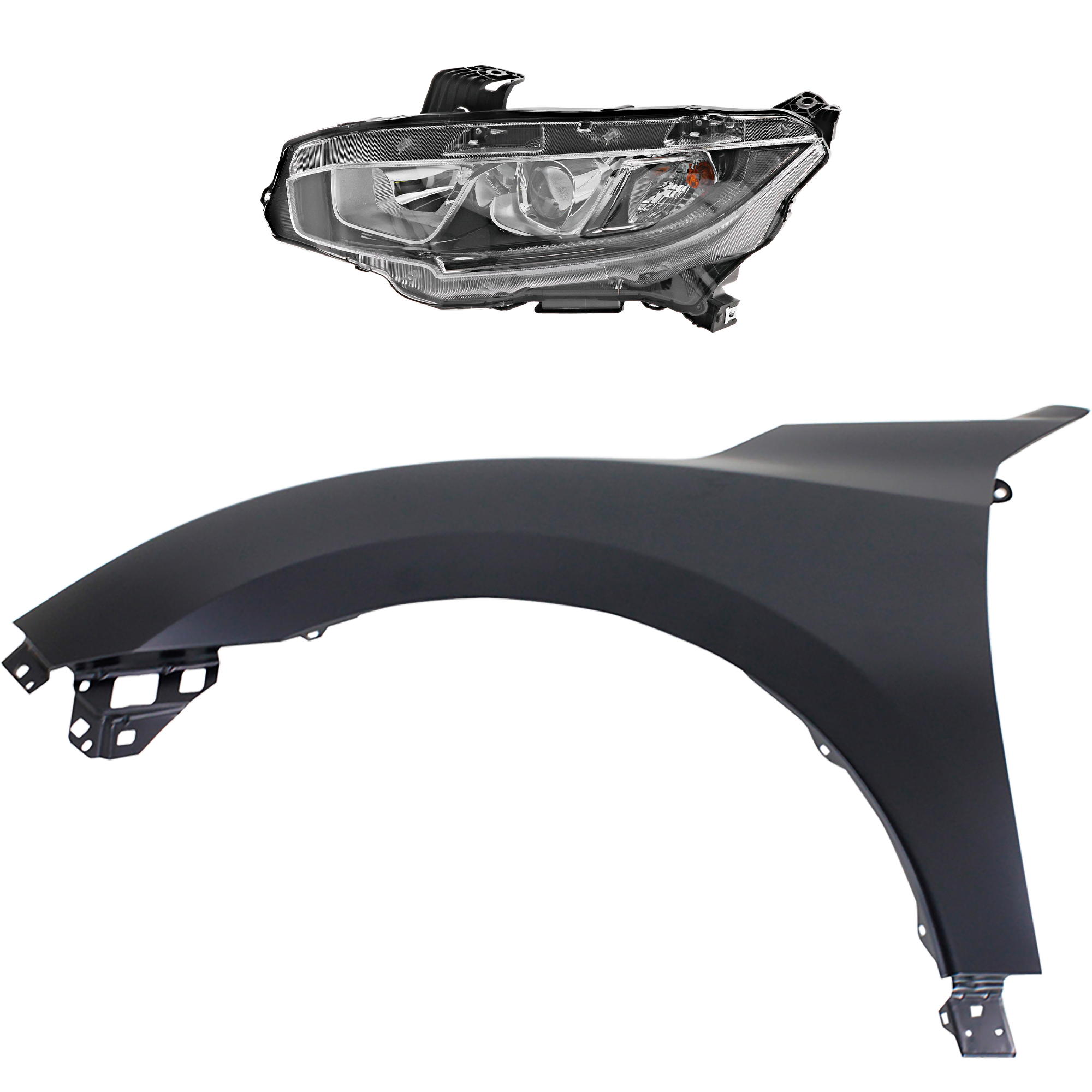 AM CIVIC 17-18 HEAD LAMP LH Assembly Halogen 2 pc Kit with Fender CAPA SKU KIT 030323-24105 Partslink HO1240195C HO2502173C OEM 33150TBAA01-60261TGGA00ZZ