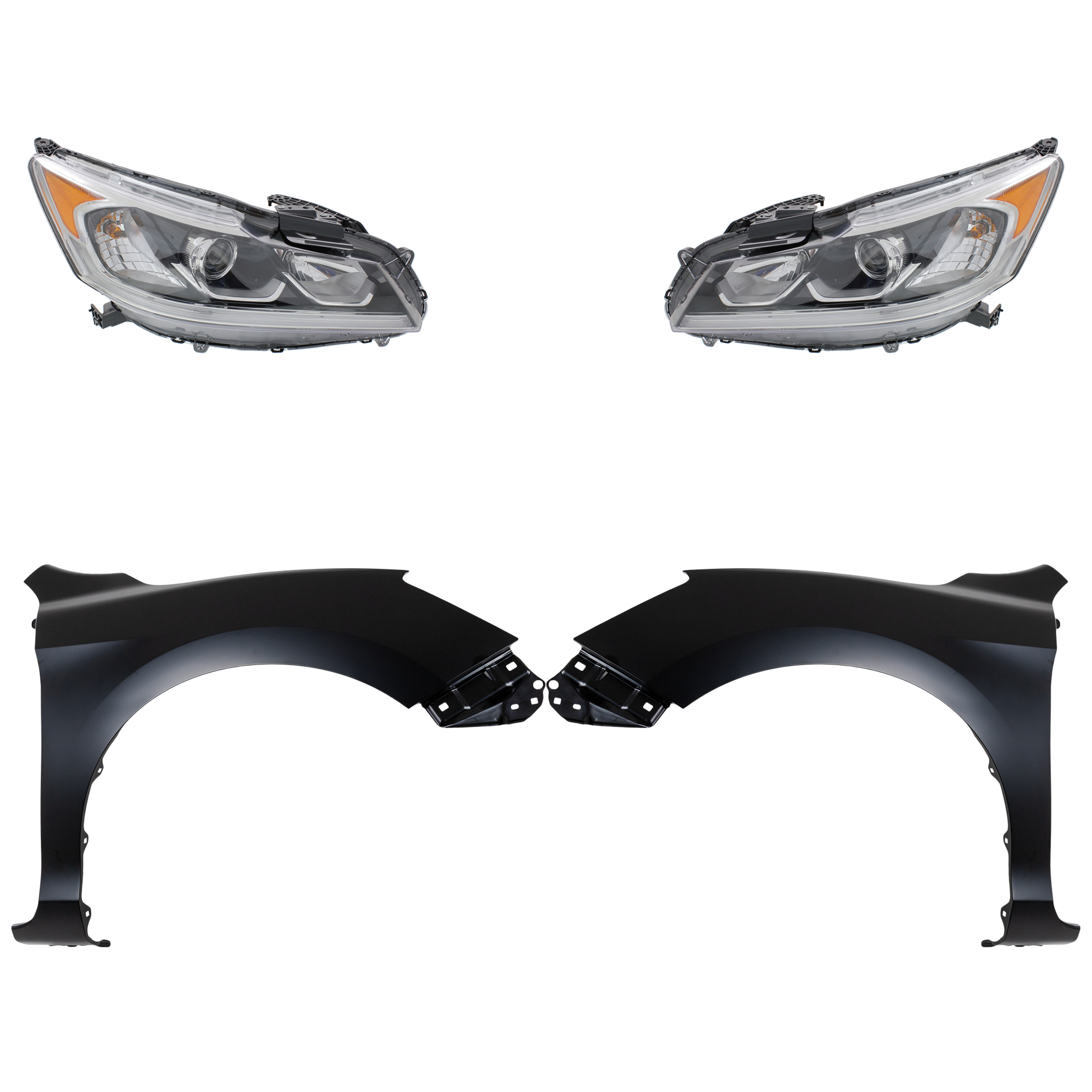 AM ACCORD 16-17 HEAD LAMP RH AND LH Assembly Halogen 4 pc Kit w LED DRL with Fenders SKU KIT 030323-24203 Partslink HO2502169 HO2503169 HO1240185 HO1241185 OEM 33100T2AA82-33150T2AA82-60261T