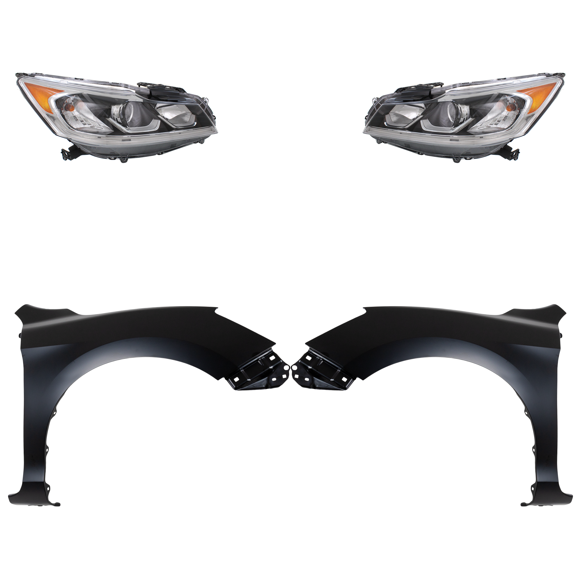 AM ACCORD 16-17 HEAD LAMP RH AND LH Assembly Halogen 4 pc Kit with Fenders SKU KIT 030323-24303 Partslink HO1240185C HO1241185C HO2502169C HO2503169C OEM 33100T2AA82-33150T2AA82-60211T