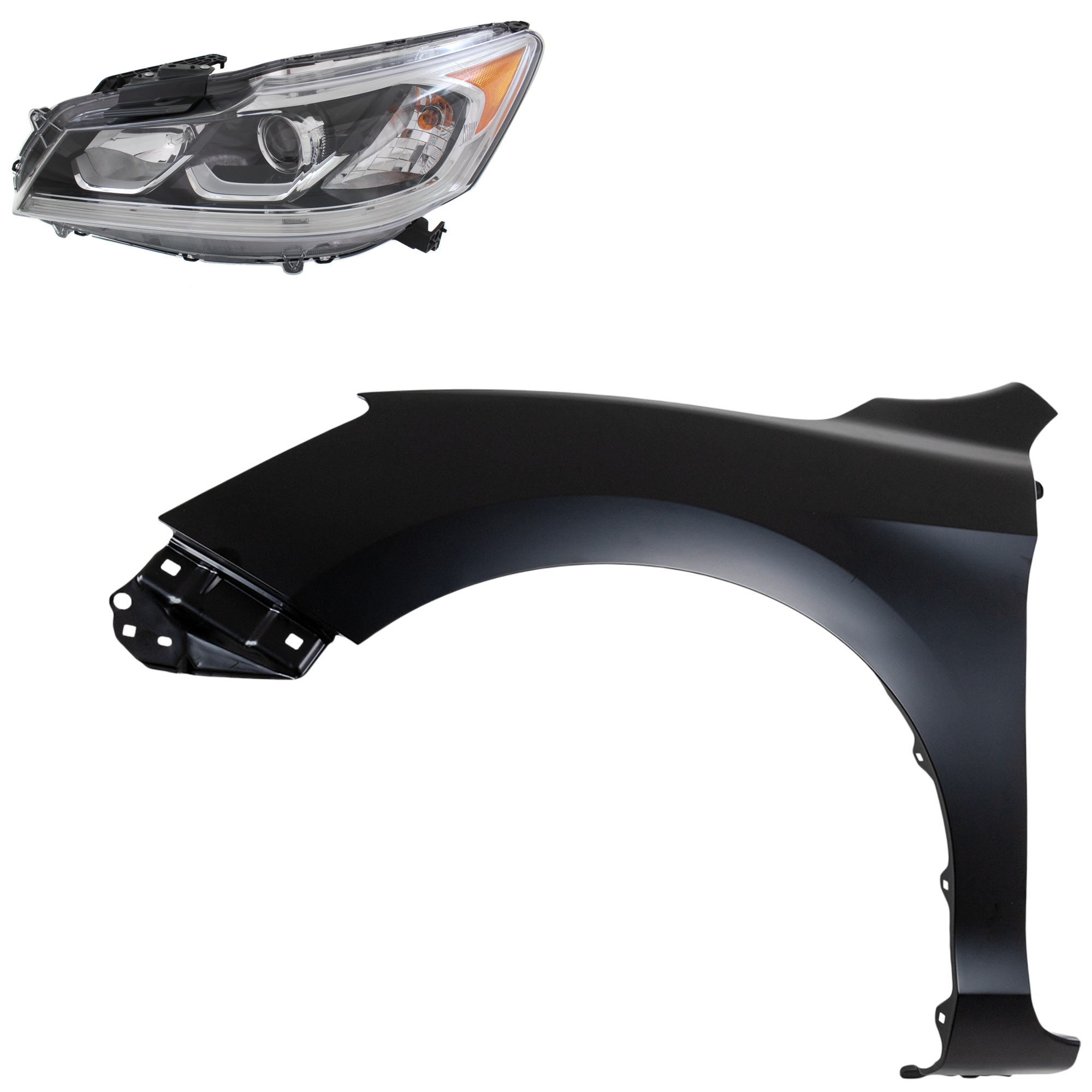 AM ACCORD 16-17 HEAD LAMP LH Assembly Halogen 2 pc Kit with Fender SKU KIT 030323-24305 Partslink HO1240185C HO2502169C OEM 33150T2AA82-60261T2FA90ZZ