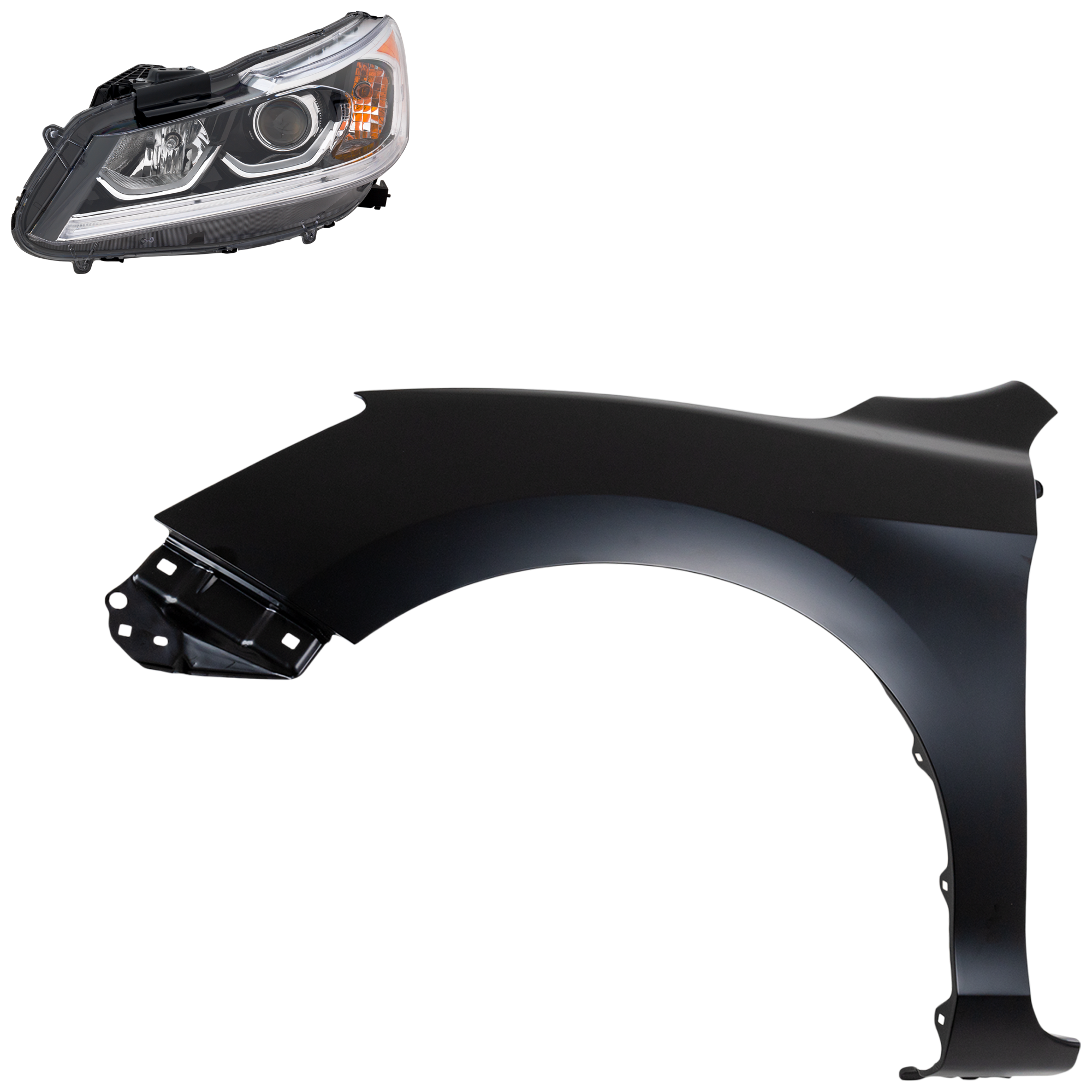 AM ACCORD 16-17 HEAD LAMP LH Assembly Halogen 2 pc Kit with Fender SKU KIT 030323-24505 Partslink HO1240185C HO2502168C OEM 33150T2AA61-60261T2FA90ZZ