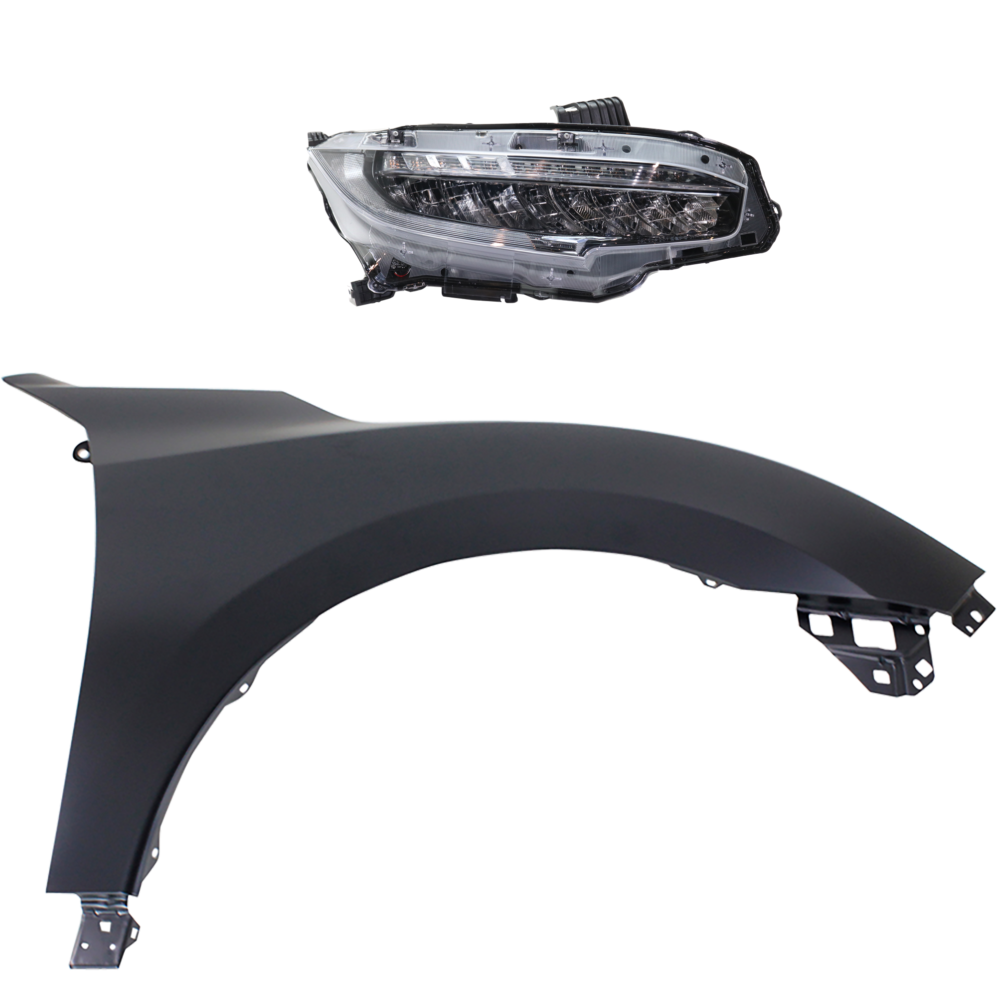AM CIVIC 17-19 HEAD LAMP RH Assembly LED 2 pc Kit with Fender SKU KIT 030323-25304 Partslink HO2503176 HO1241195 OEM 33100TBAA11-60211TGGA00ZZ