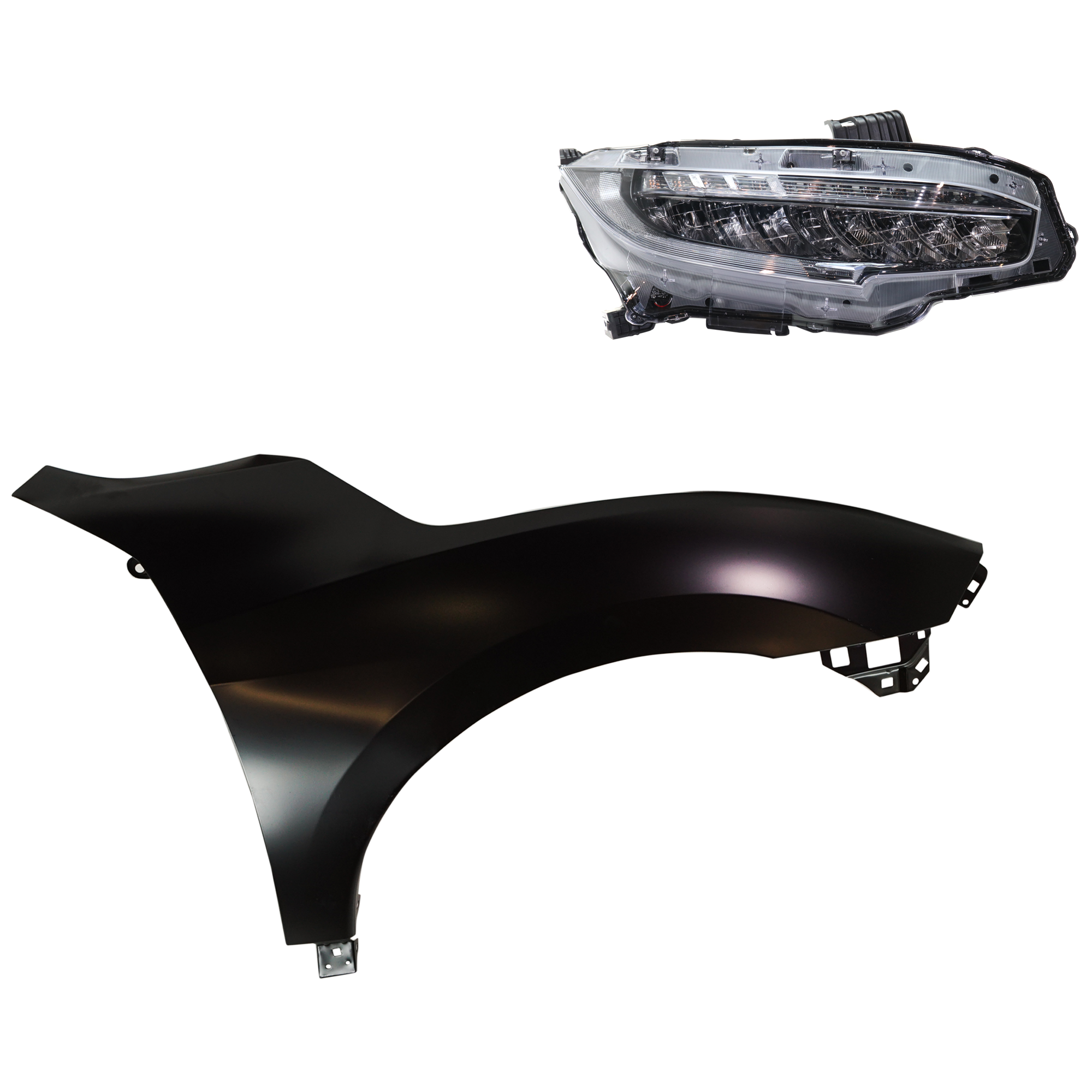 AM CIVIC 19-19 HEAD LAMP RH Assembly LED 2 pc Kit with Fender SKU KIT 030323-25504 Partslink HO2503176 HO1241200 OEM 33100TBAA11-60211TBAA50ZZ