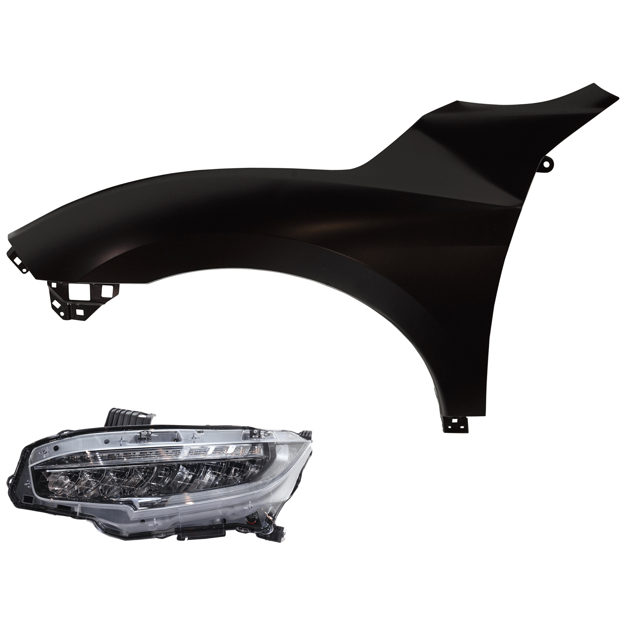AM CIVIC 19-19 HEAD LAMP LH Assembly LED 2 pc Kit with Fender SKU KIT 030323-26205 Partslink HO1240200C HO2502176C OEM 33150TBAA11-60261TBAA50ZZ