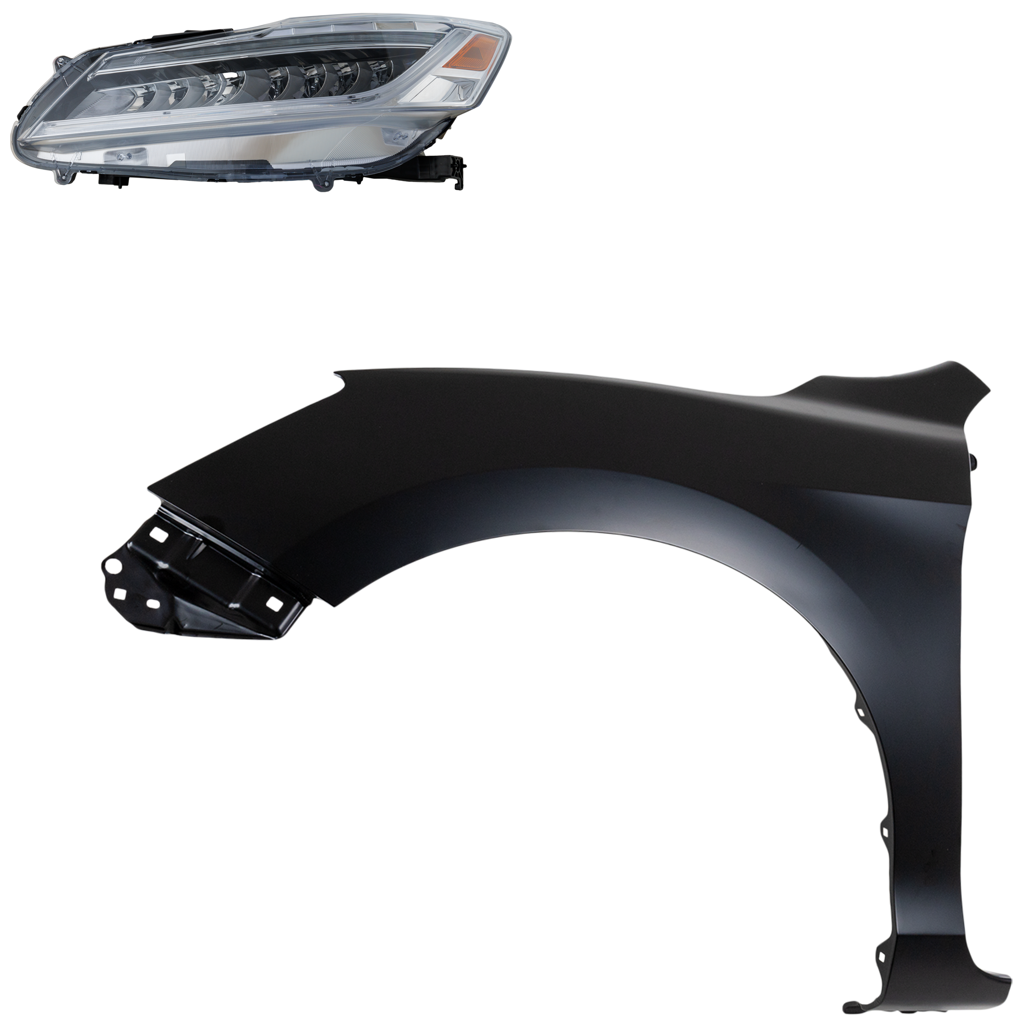 AM ACCORD 16-17 HEAD LAMP LH Assembly LED 2 pc Kit with Fender SKU KIT 030323-26405 Partslink HO1240185C HO2502174C OEM 33150T2AA32-60261T2FA90ZZ