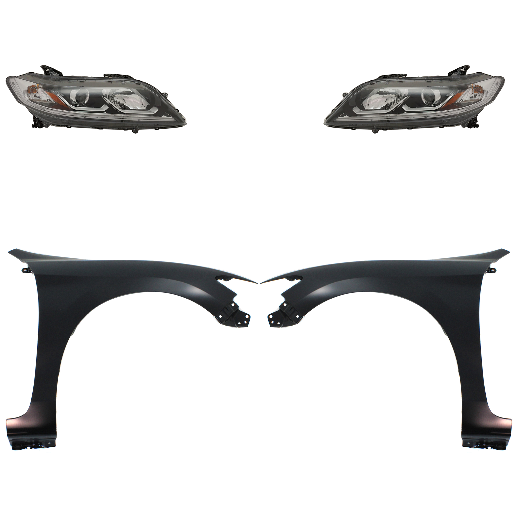 AM ACCORD 16-17 HEAD LAMP RH AND LH Assembly Halogen 4 pc Kit with Fenders SKU KIT 030323-27403 Partslink HO2503179 HO2502179 HO1240186 HO1241186 OEM 33100T3LA21-33150T3LA21-60261T