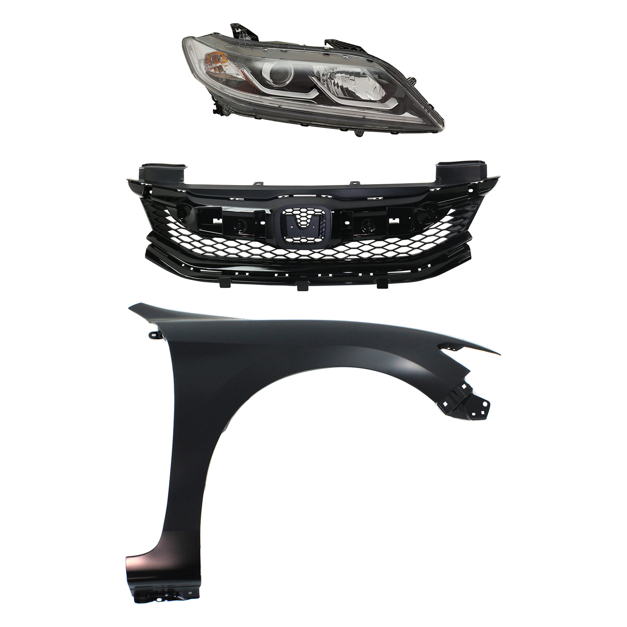 AM ACCORD 16-17 HEAD LAMP RH Assembly Halogen 3 pc Kit with Fender and Grille Assembly CAPA SKU KIT 030323-27501 Partslink HO1200230C HO1241186C HO2503179C OEM 33100T3LA21-60211T3LA90ZZ 7112