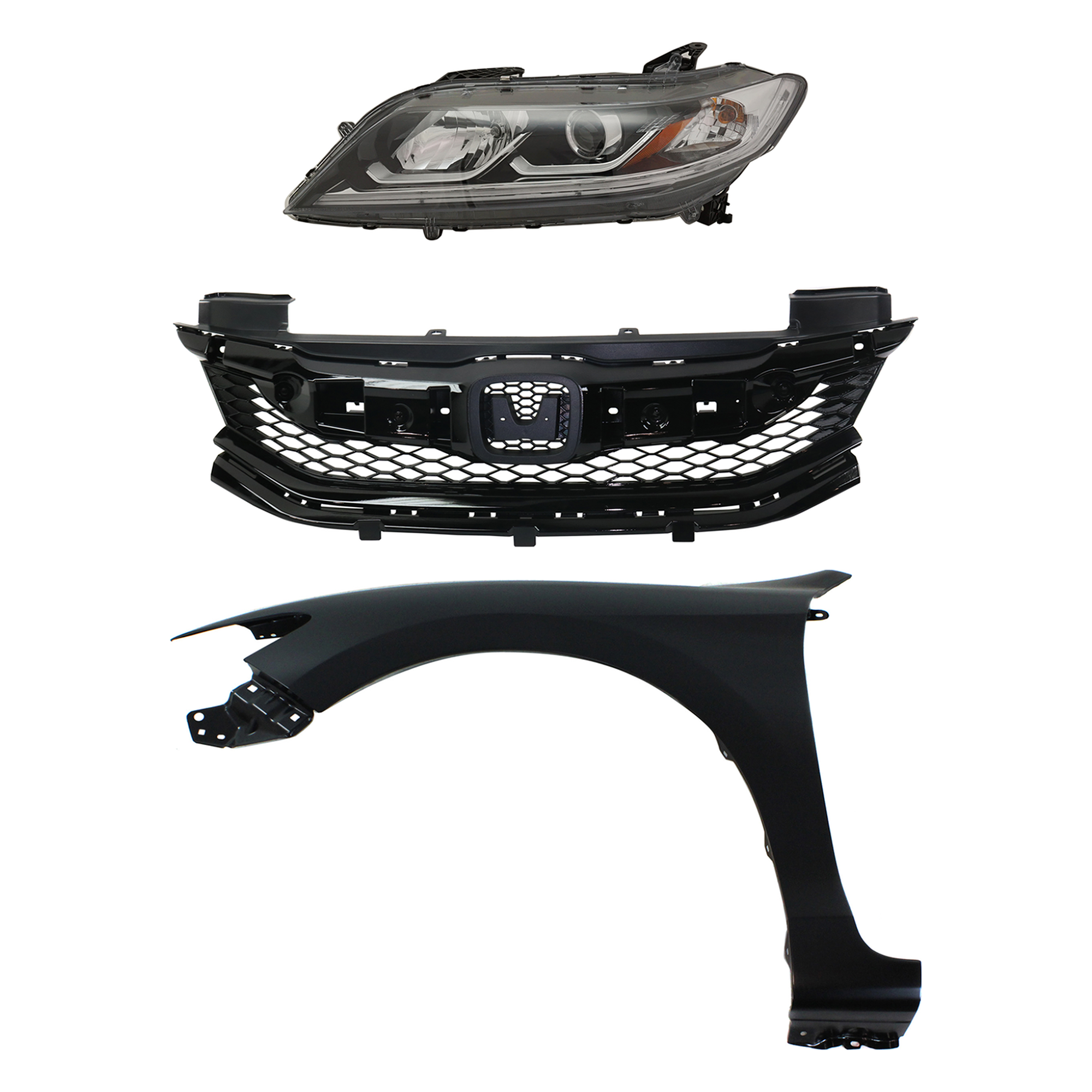AM ACCORD 16-17 HEAD LAMP LH Assembly Halogen 3 pc Kit with Fender and Grille Assembly SKU KIT 030323-27502 Partslink HO1200230C HO1240186C HO2502179C OEM 33150T3LA21-60261T3LA90ZZ 7112